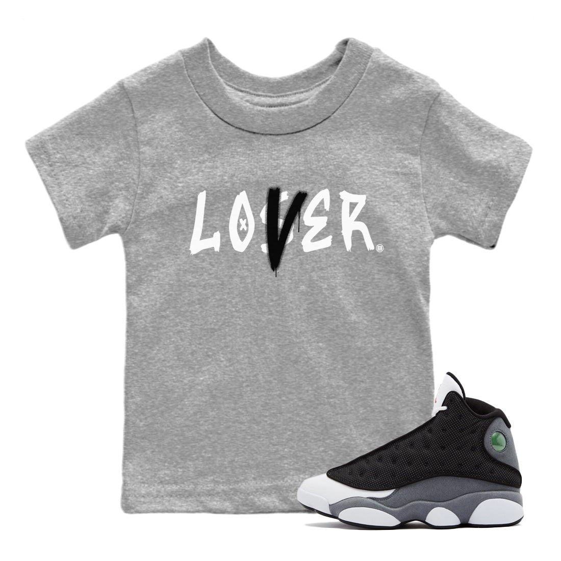 Air Jordan 13 Black Flint Sneaker Match Tees Loser Lover Streetwear Sneaker Shirt Air Jordan 13 Retro Black Flint Sneaker Release Tees Kids Shirts Heather Grey 1