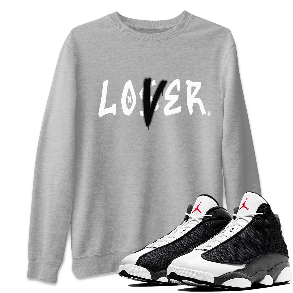 Air Jordan 13 Black Flint Sneaker Match Tees Loser Lover Streetwear Sneaker Shirt Air Jordan 13 Retro Black Flint Sneaker Release Tees Unisex Shirts Heather Grey 1