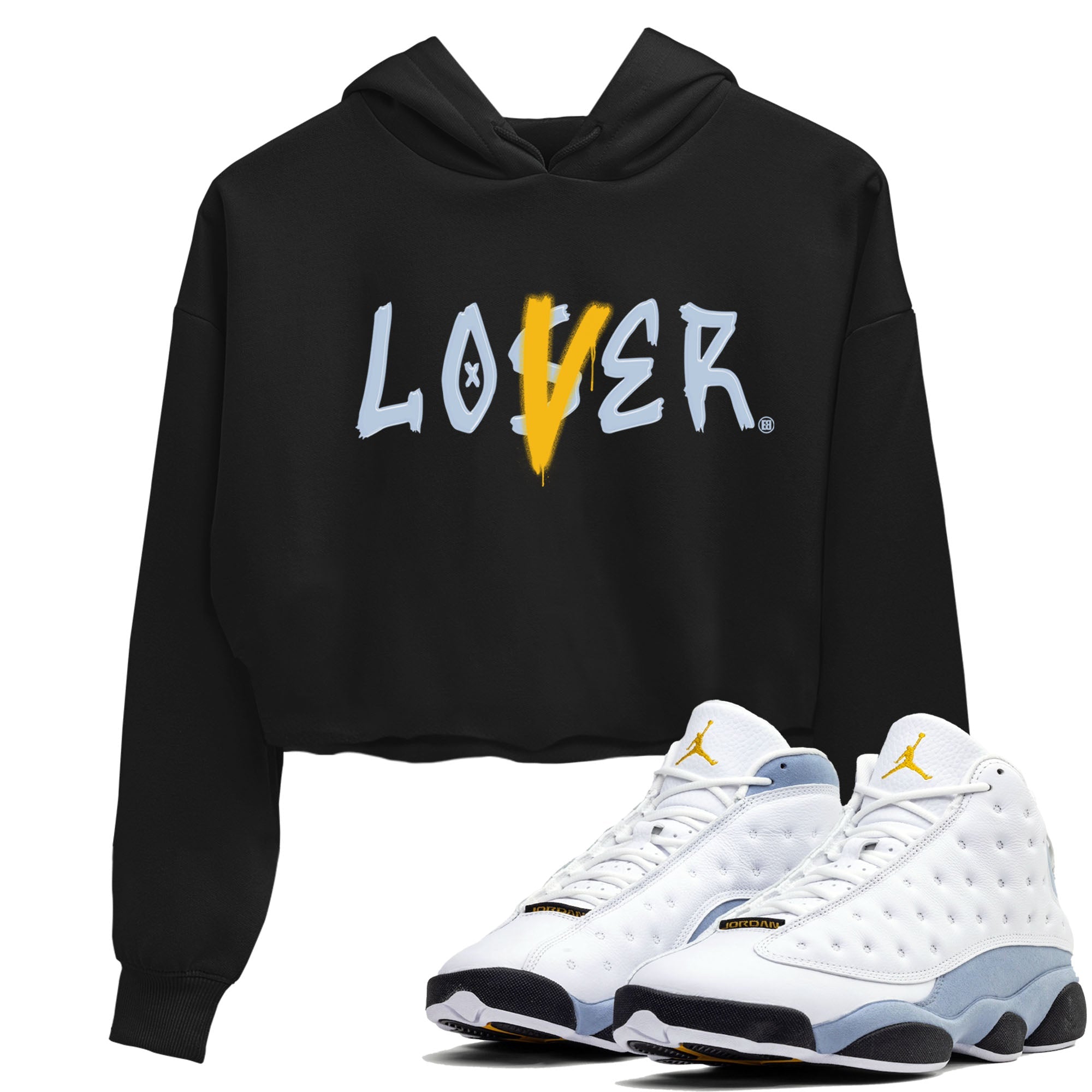 13s Blue Grey shirt to match jordans Loser Lover sneaker tees Air Jordan 13 Retro Blue Grey Drip Gear Zone Black 1 crop length shirt
