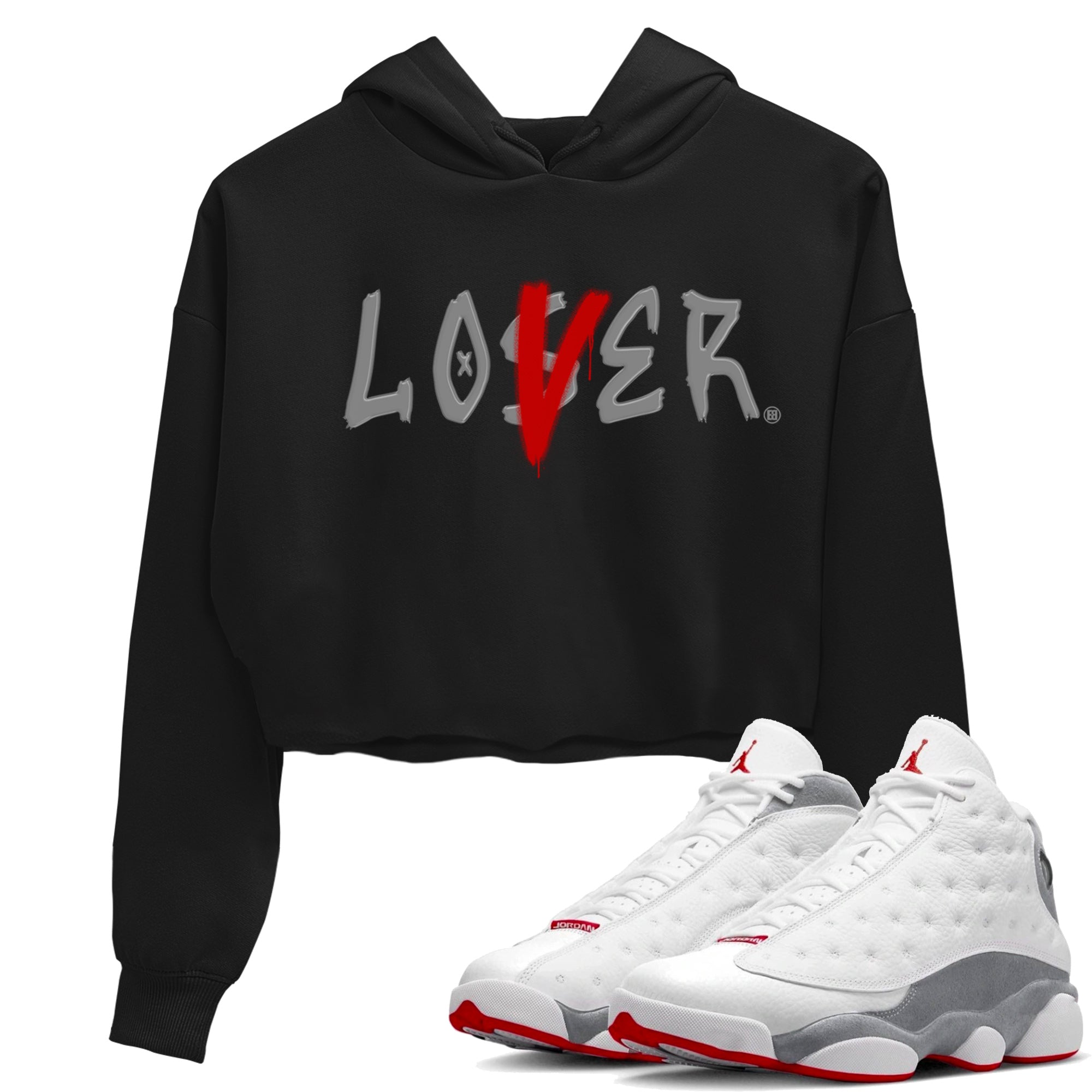 Air Jordan 13 Wolf Grey Sneaker Match Tees Loser Lover Streetwear Sneaker Shirt 13s Wolf Grey Drip Gear Zone Sneaker Matching Clothing Women's Shirts Black 1