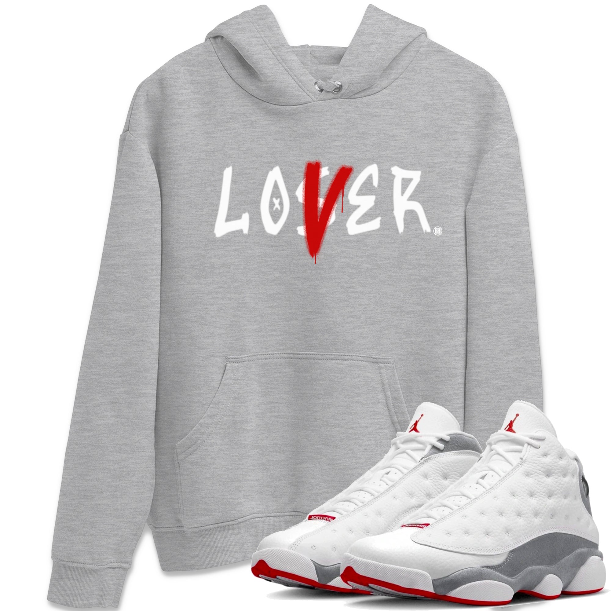 Air Jordan 13 Wolf Grey Sneaker Match Tees Loser Lover Streetwear Sneaker Shirt 13s Wolf Grey Drip Gear Zone Sneaker Matching Clothing Unisex Shirts Heather Grey 1