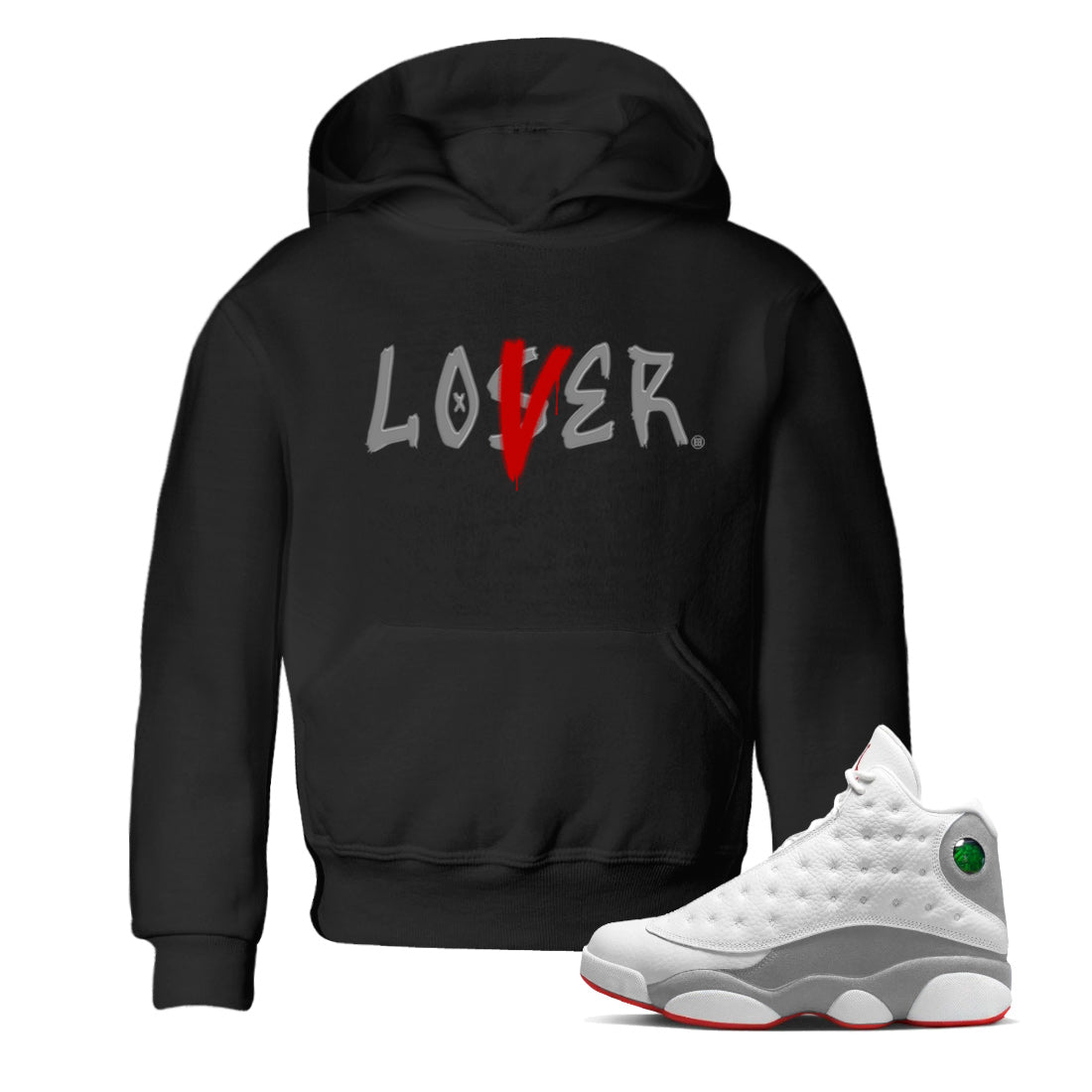 Air Jordan 13 Wolf Grey Sneaker Match Tees Loser Lover Streetwear Sneaker Shirt 13s Wolf Grey Drip Gear Zone Sneaker Matching Clothing Kids Shirts Black 1
