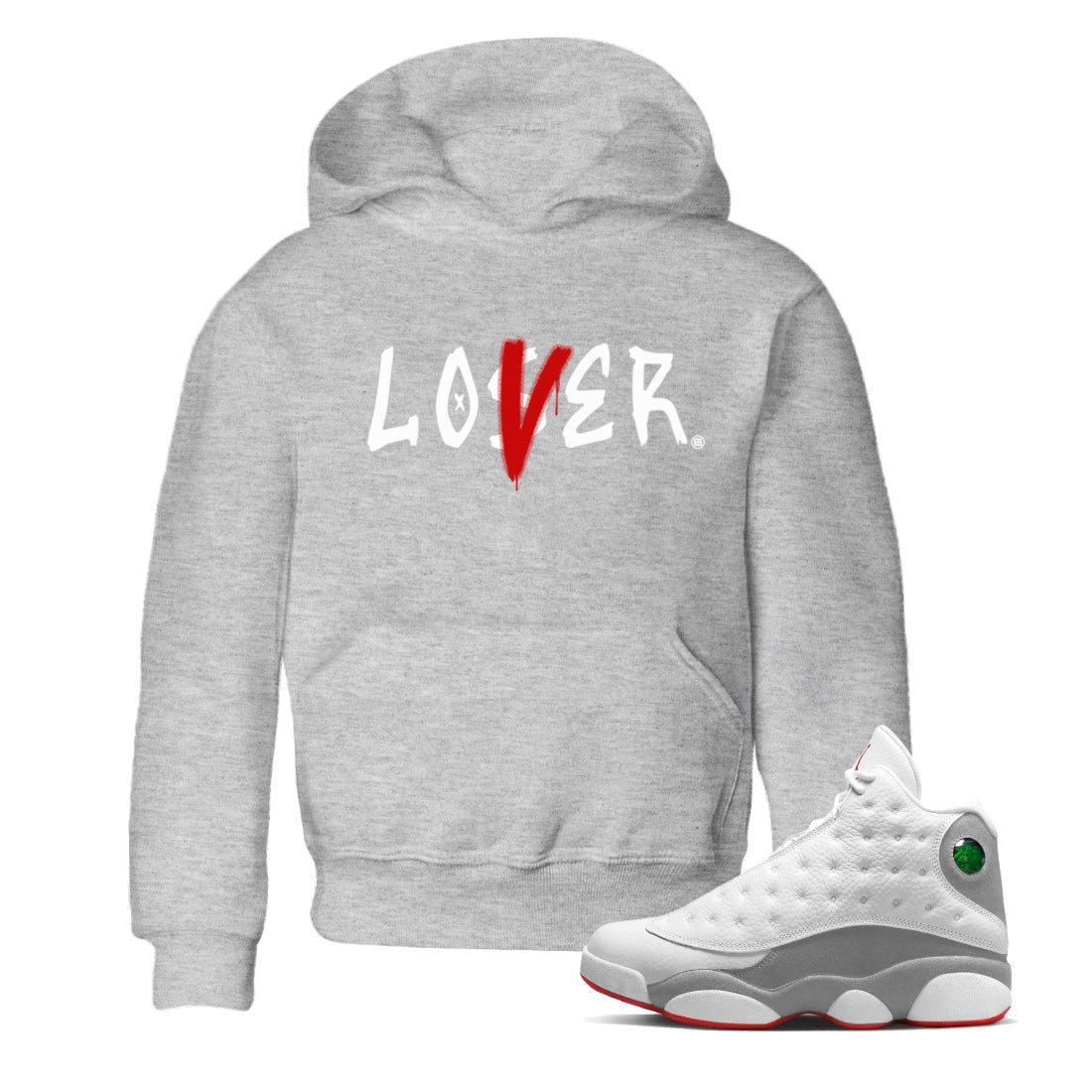 Air Jordan 13 Wolf Grey Sneaker Match Tees Loser Lover Streetwear Sneaker Shirt 13s Wolf Grey Drip Gear Zone Sneaker Matching Clothing Kids Shirts Heather Grey 1