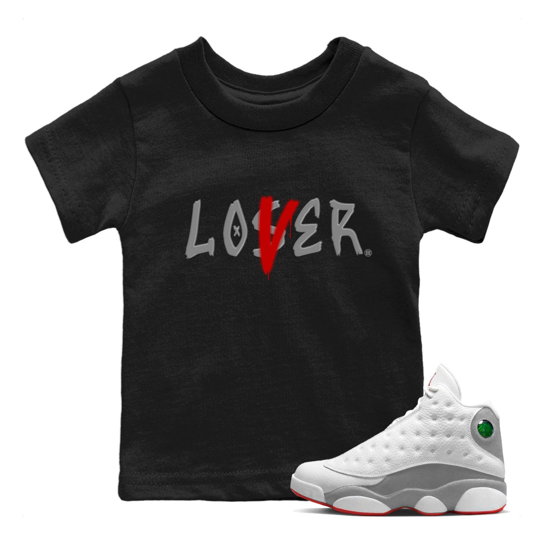 Air Jordan 13 Wolf Grey Sneaker Match Tees Loser Lover Streetwear Sneaker Shirt 13s Wolf Grey Drip Gear Zone Sneaker Matching Clothing Kids Shirts Black 1
