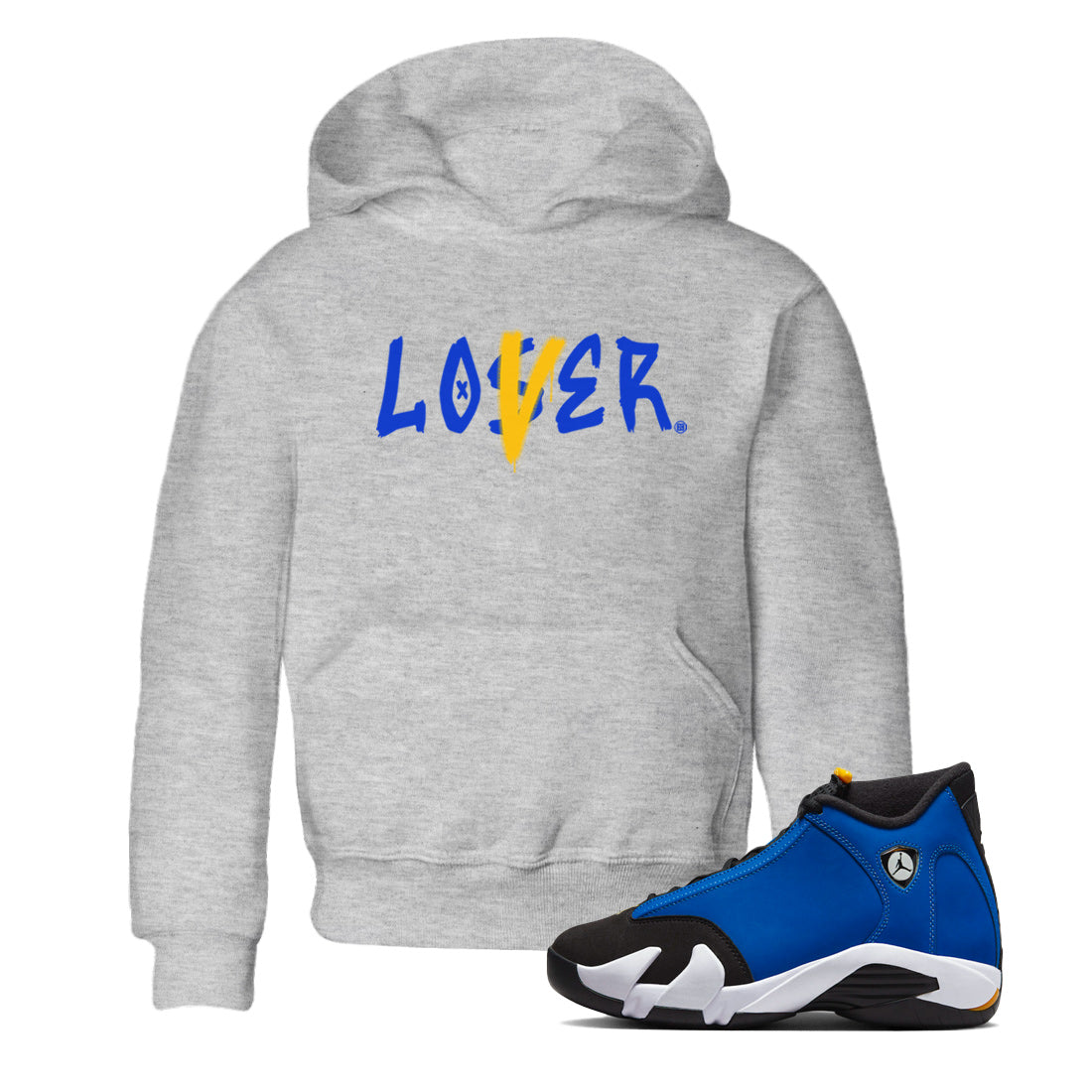 Air Jordan 14 Laney Sneaker Match Tees Loser Lover Sneaker Tees Jordan 14 Laney Sneaker Release Tees Kids Shirts Heather Grey 1