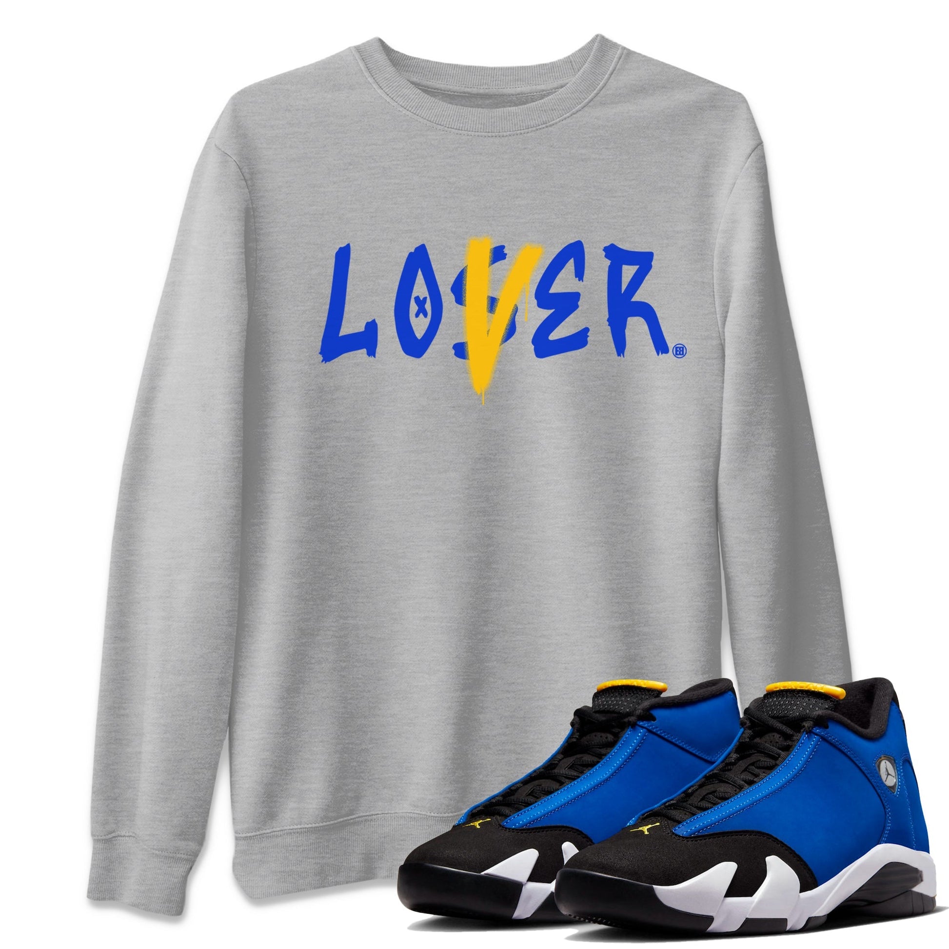 Air Jordan 14 Laney Sneaker Match Tees Loser Lover Sneaker Tees Jordan 14 Laney Sneaker Release Tees Unisex Shirts Heather Grey 1