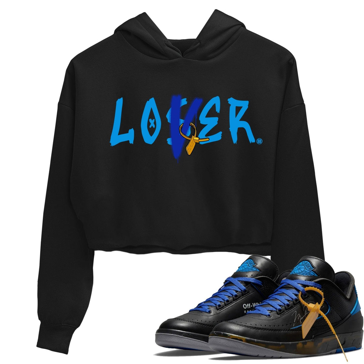 Jordan 2 OFF-WHITE Black Blue Sneaker Matching T-Shirt Loser Lover Sneaker Tees Jordan 2 OFF-WHITE Black Blue Sneaker Release Tees Women's Shirts