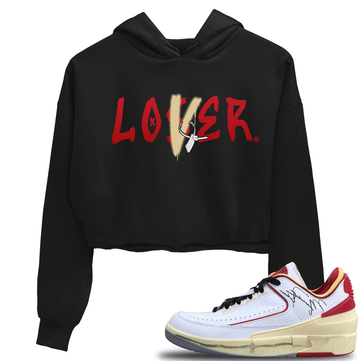 Jordan 2 OFF-WHITE Varsity Red Sneaker Matching T-Shirt Loser Lover Sneaker Tees Jordan 2 OFF-WHITE Varsity Red Sneaker Release Tees Women's Shirts