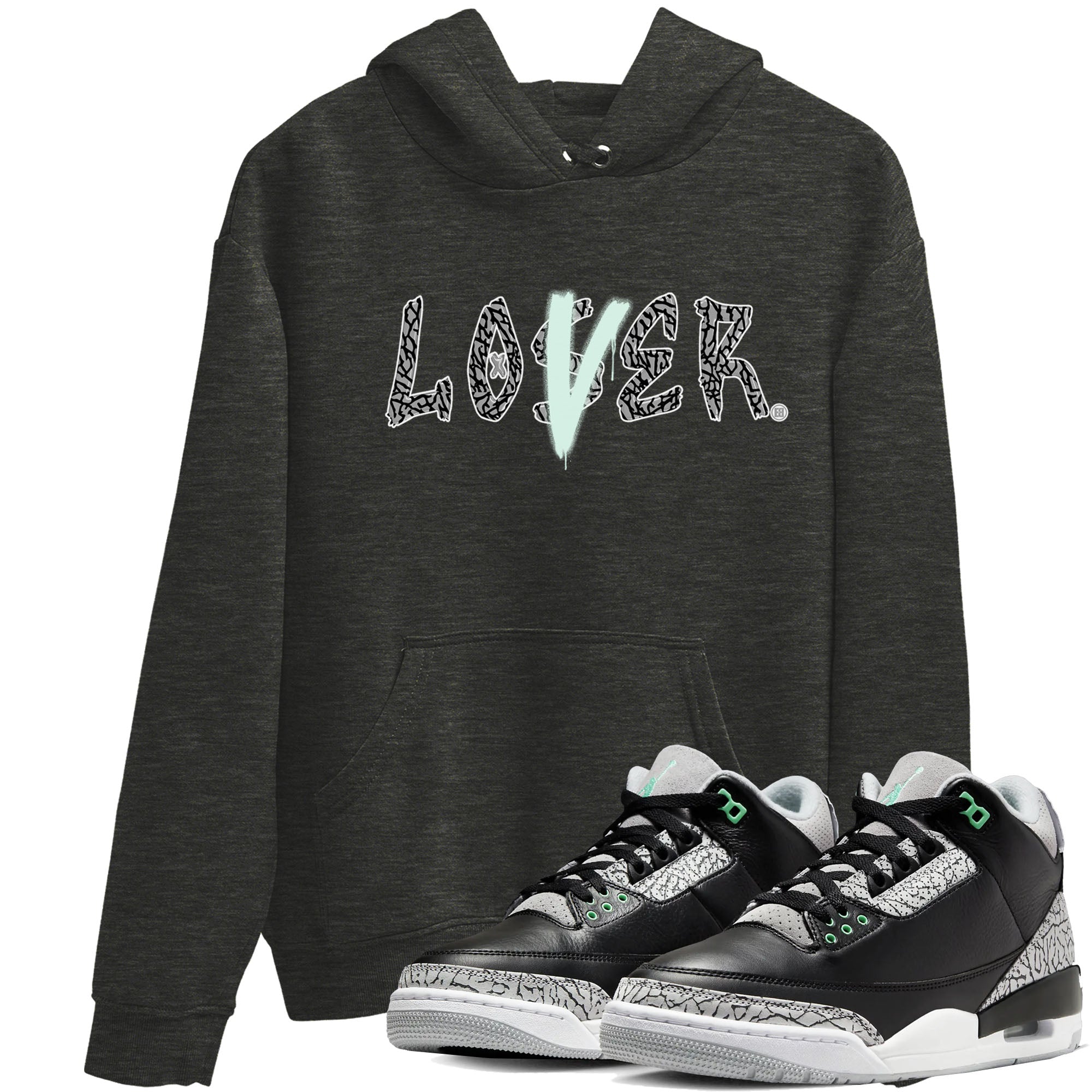 3s Green Glow shirt to match jordans Loser Lover sneaker tees Air Jordan 3 Retro Green Glow Drip Gear Zone unisex cotton Charcoal Heather 1 crew neck shirt
