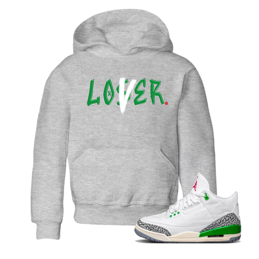 Air Jordan 3 Lucky Green Sneaker Match Tees Loser Lover Streetwear Sneaker Shirt Jordan 3 Retro Lucky Green Sneaker Release Tees Kids Shirts Heather Grey 1