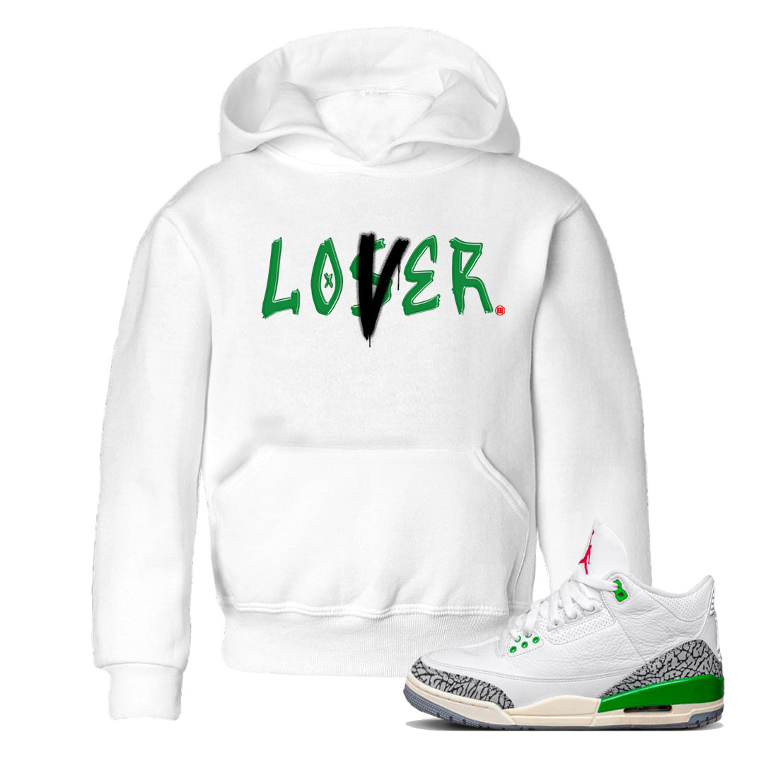 Air Jordan 3 Lucky Green Sneaker Match Tees Loser Lover Streetwear Sneaker Shirt Jordan 3 Retro Lucky Green Sneaker Release Tees Kids Shirts White 1