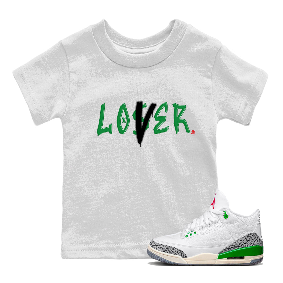 Air Jordan 3 Lucky Green Sneaker Match Tees Loser Lover Streetwear Sneaker Shirt Jordan 3 Retro Lucky Green Sneaker Release Tees Kids Shirts White 1