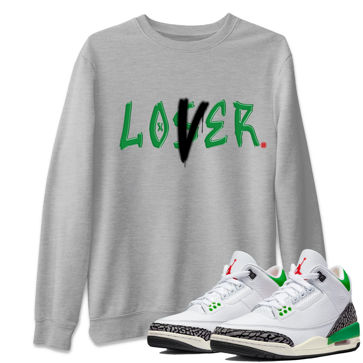 Air Jordan 3 Lucky Green Sneaker Match Tees Loser Lover Streetwear Sneaker Shirt Jordan 3 Retro Lucky Green Sneaker Release Tees Unisex Shirts Heather Grey 1
