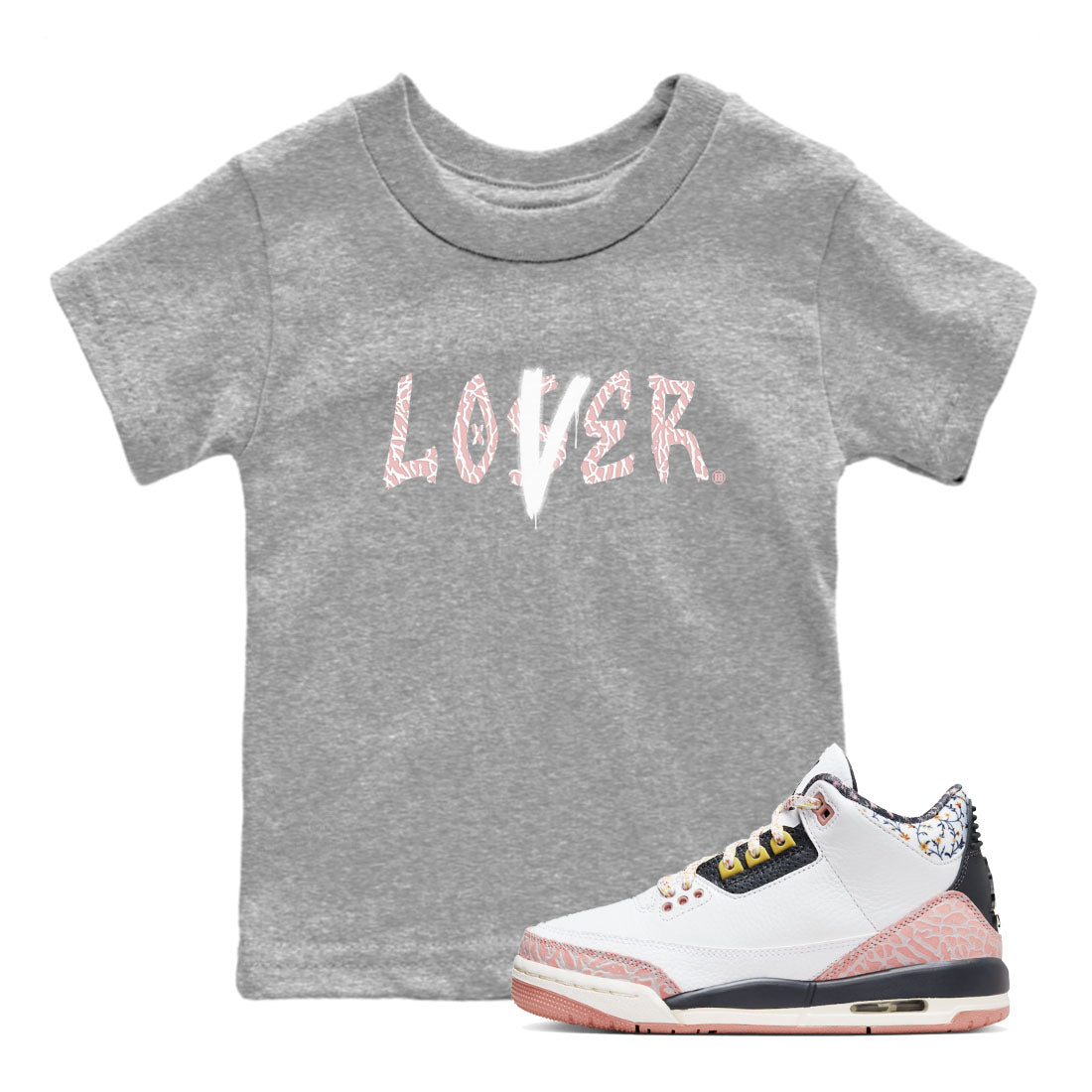 Air Jordan 3 GS Vintage Floral shirt to match jordans Loser Lover sneaker tees 3s Vintage Floral Drip Gear Zone baby toddler Heather Grey 1 cotton Shirt