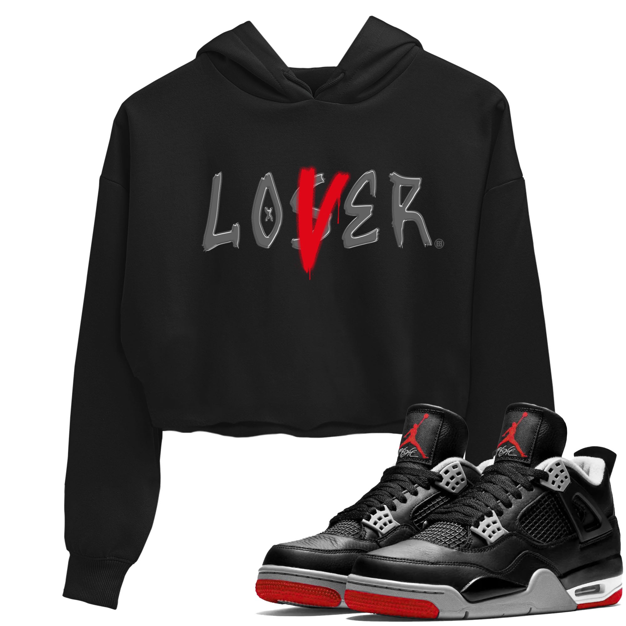 Air Jordan 4 Bred Reimagined shirt to match jordans Loser Lover sneaker tees 4s Bred Reimagined Drip Gear Zone Black 1 crop length shirt