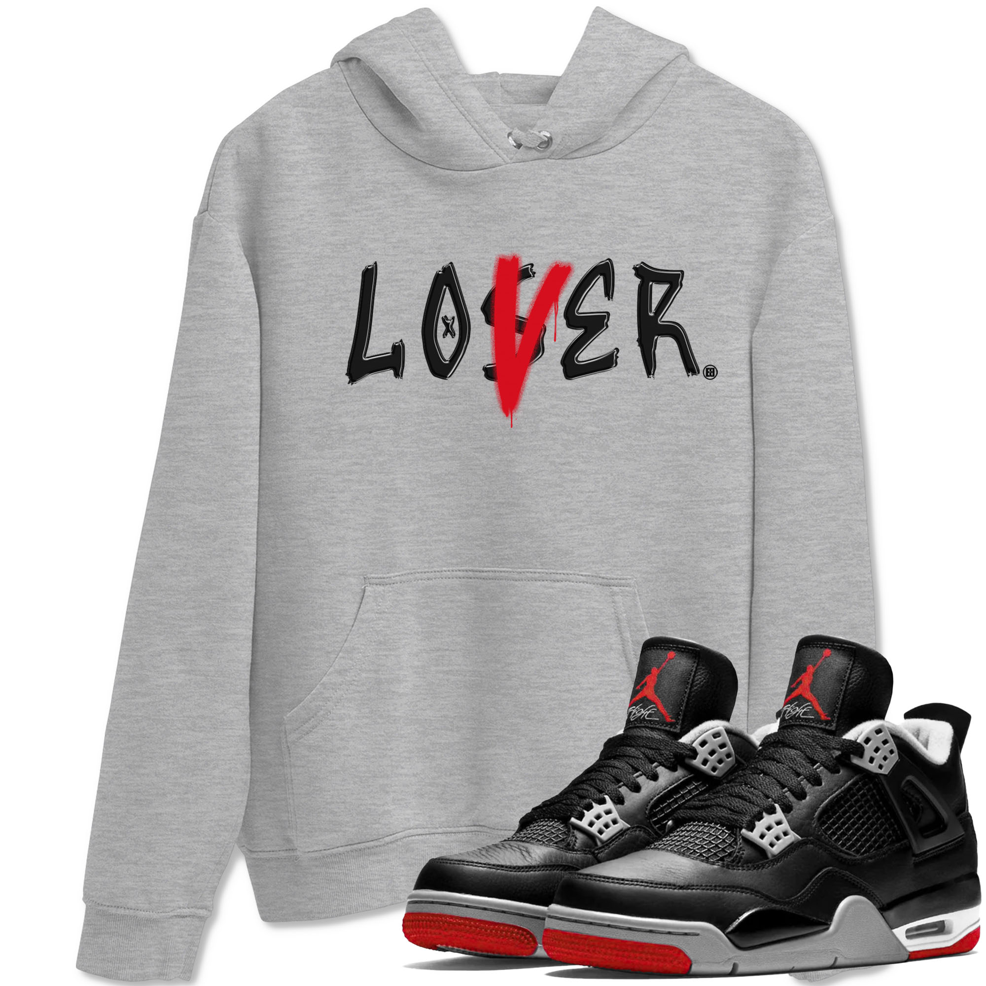 Air Jordan 4 Bred Reimagined shirt to match jordans Loser Lover sneaker tees 4s Bred Reimagined Drip Gear Zone unisex cotton Heather Grey 1 crew neck shirt
