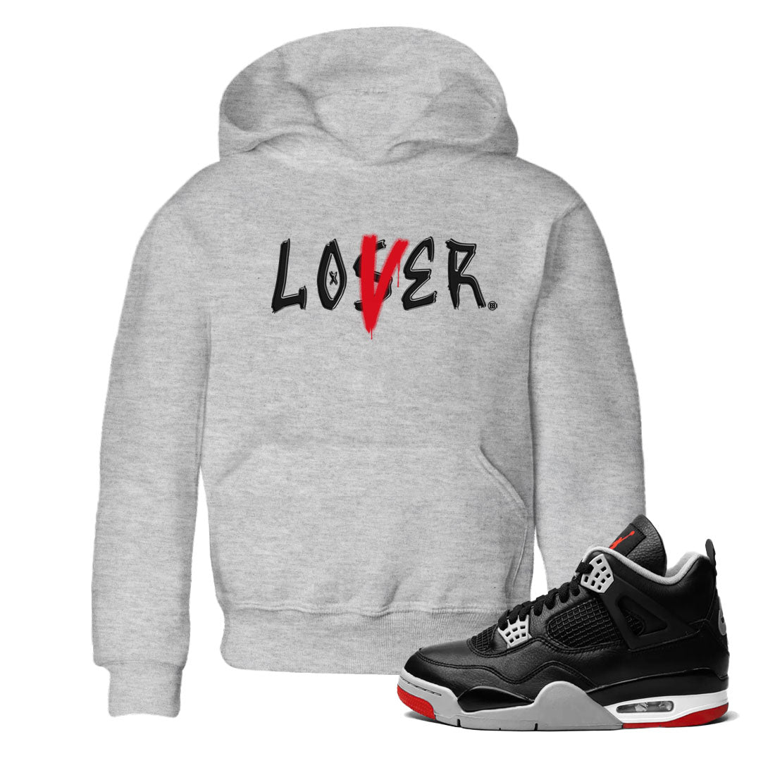 Air Jordan 4 Bred Reimagined shirt to match jordans Loser Lover sneaker tees 4s Bred Reimagined Drip Gear Zone baby toddler Heather Grey 1 cotton Shirt