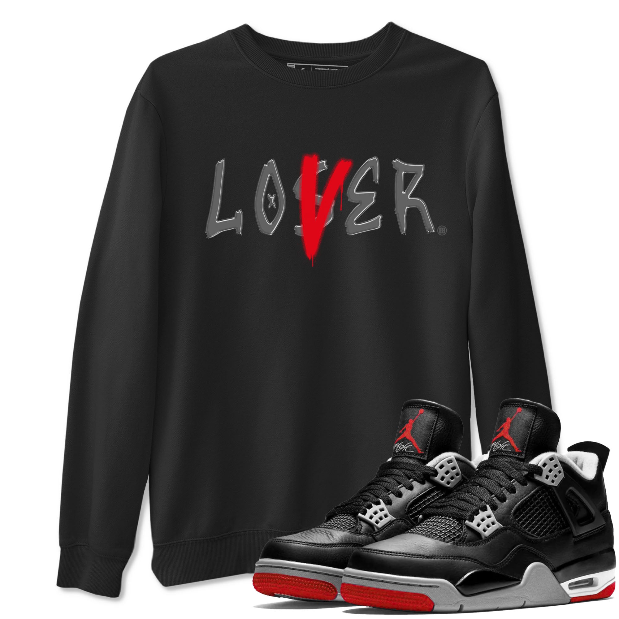 Air Jordan 4 Bred Reimagined shirt to match jordans Loser Lover sneaker tees 4s Bred Reimagined Drip Gear Zone unisex cotton Black 1 crew neck shirt
