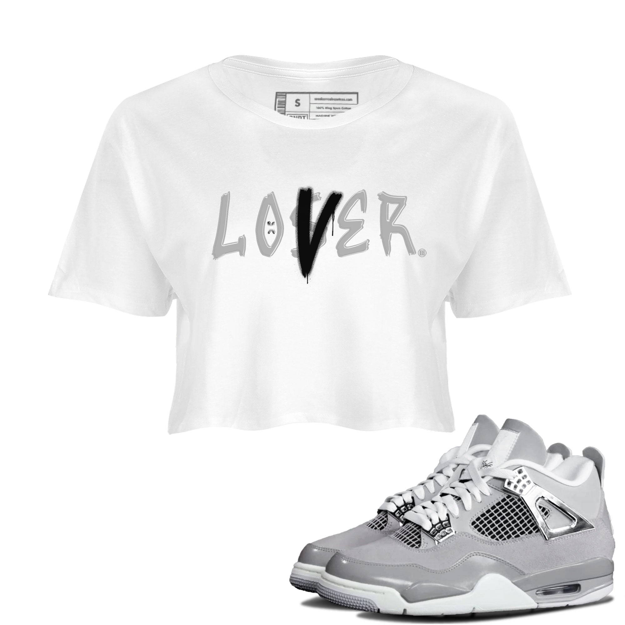 Air Jordan 4 Retro Frozen Moments shirt to match jordans Loser Lover Streetwear Sneaker Shirt AJ4 Frozen Moments Drip Gear Zone Sneaker Matching Clothing White 1 Crop T-Shirt