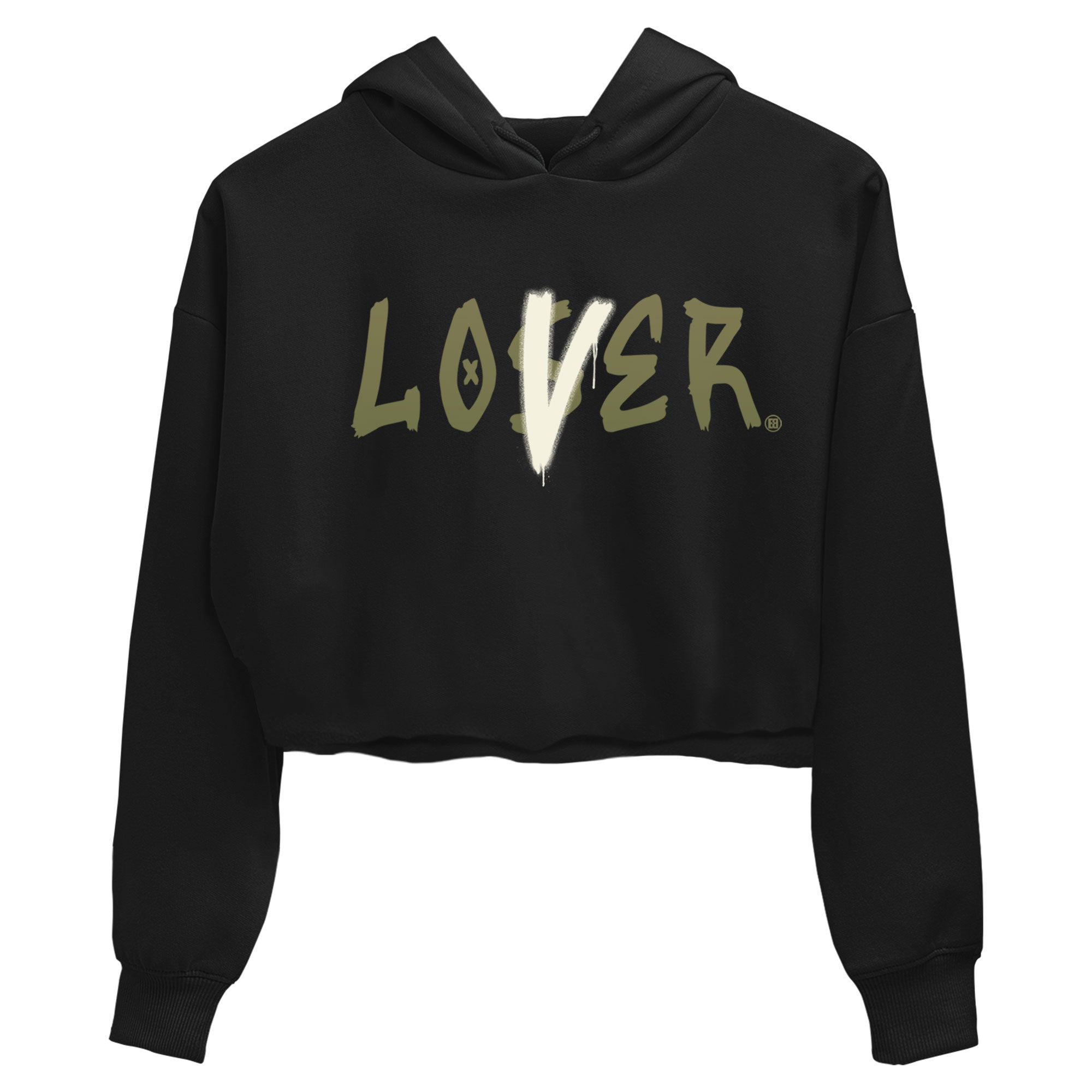Air Jordan 4 Medium Olive shirt to match jordans streetwear brand Loser Lover sneaker match tees 4s Olive Drip Gear Zone Black 2 Crop T-Shirt