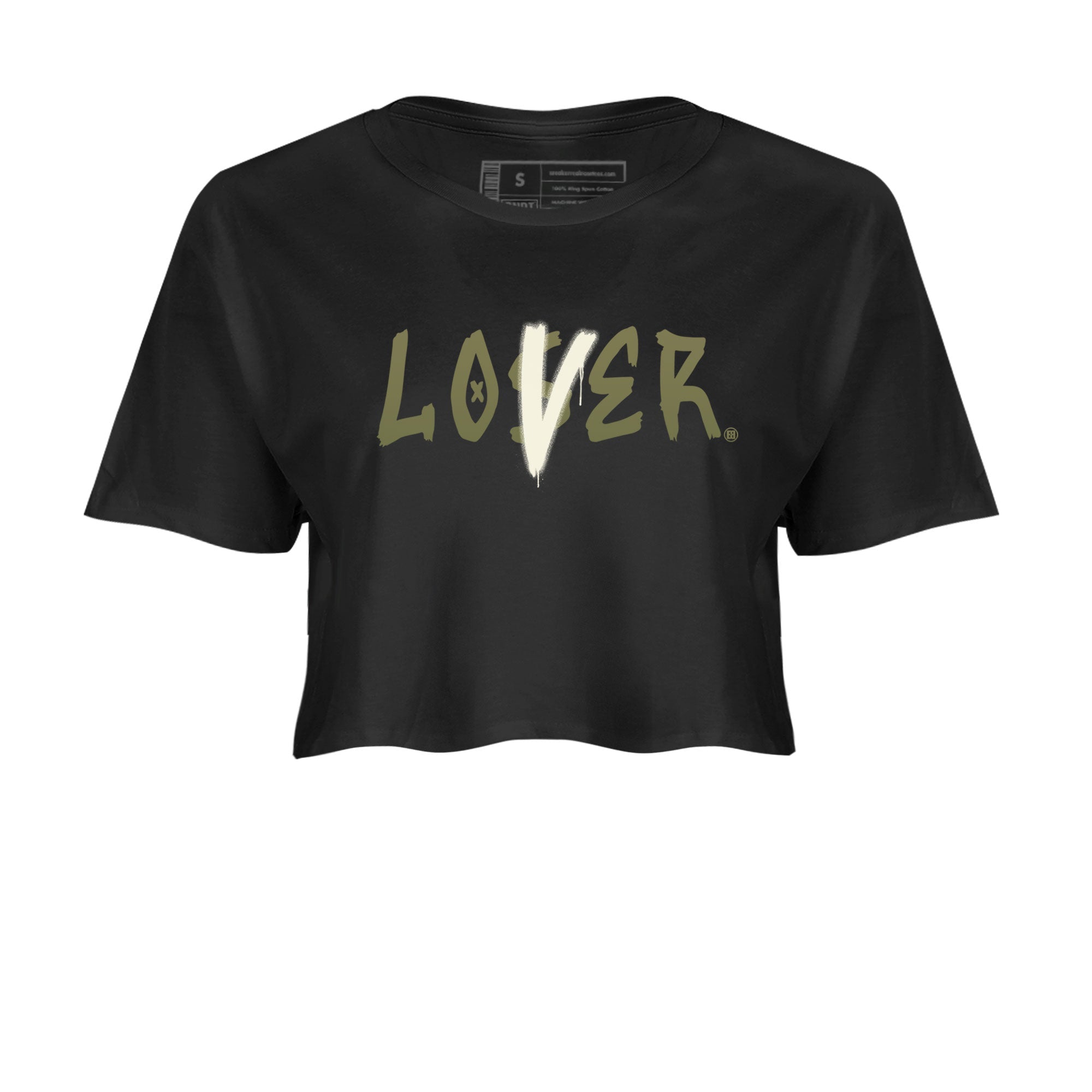 Air Jordan 4 Medium Olive shirt to match jordans streetwear brand Loser Lover sneaker match tees 4s Olive Drip Gear Zone Black 2 Crop T-Shirt