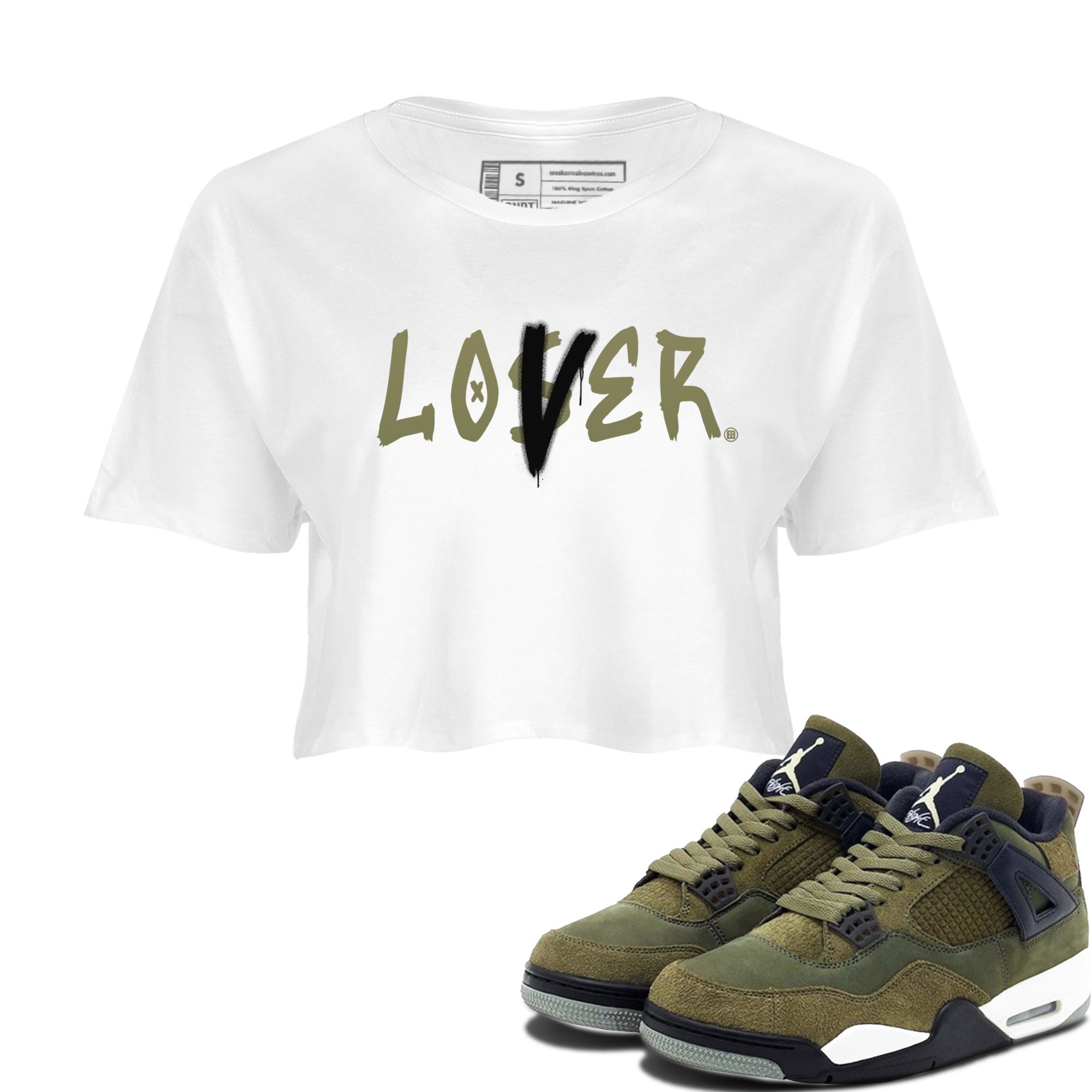 Air Jordan 4 Medium Olive shirt to match jordans streetwear brand Loser Lover sneaker match tees 4s Olive Drip Gear Zone White 1 Crop T-Shirt