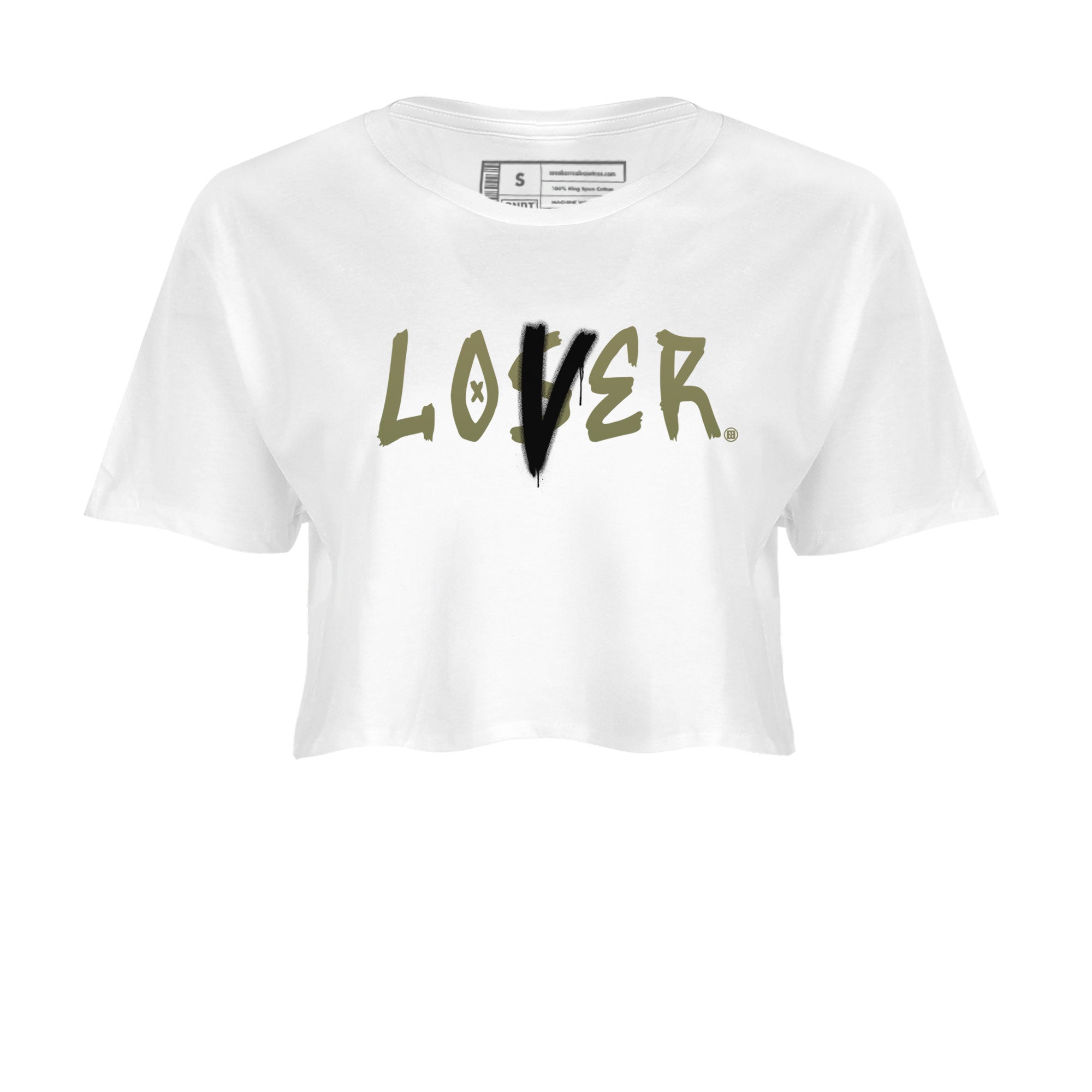 Air Jordan 4 Medium Olive shirt to match jordans streetwear brand Loser Lover sneaker match tees 4s Olive Drip Gear Zone White 2 Crop T-Shirt