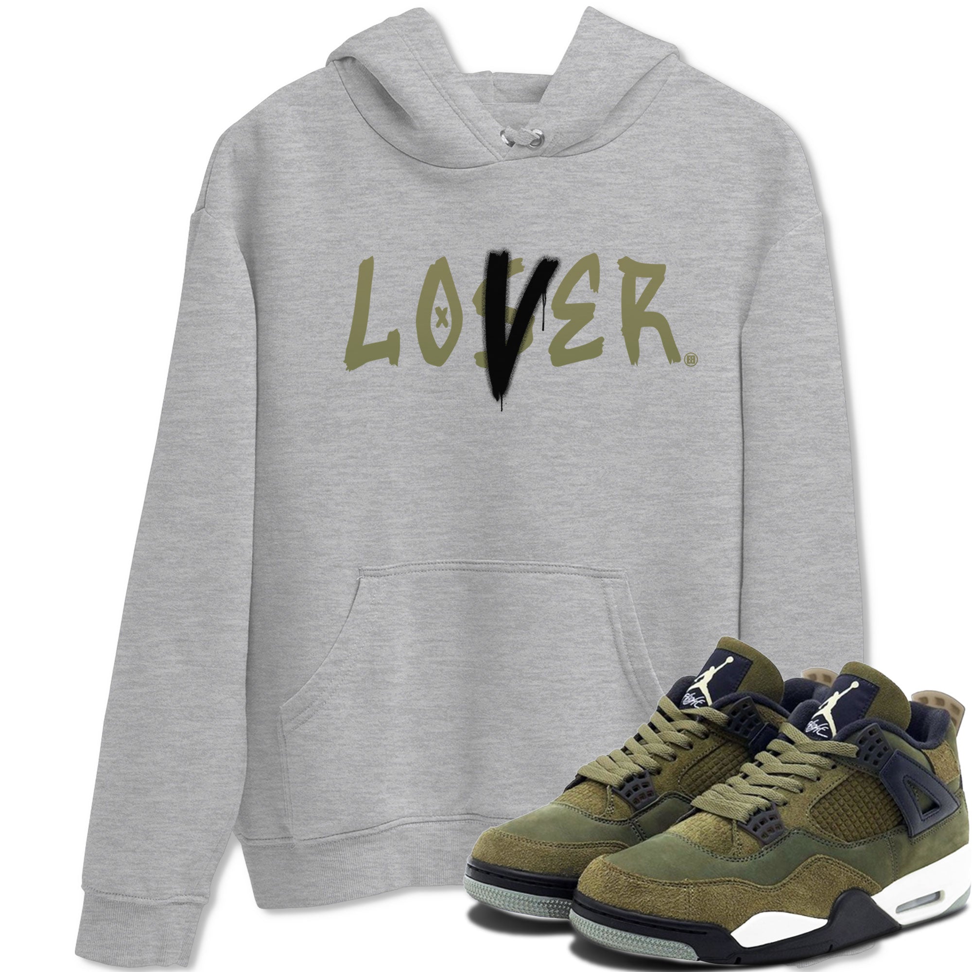 Air Jordan 4 Medium Olive shirt to match jordans streetwear brand Loser Lover sneaker match tees 4s Olive Drip Gear Zone Unisex Heather Grey 1 T-Shirt