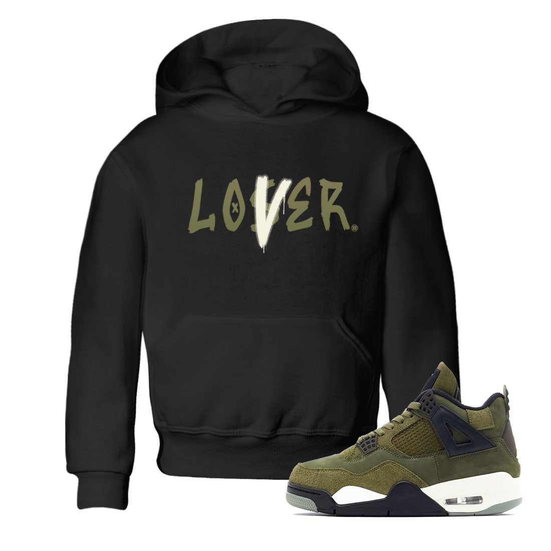 Air Jordan 4 Medium Olive shirt to match jordans streetwear brand Loser Lover sneaker match tees 4s Olive Drip Gear Zone Baby Toddler Black 1 T-Shirt