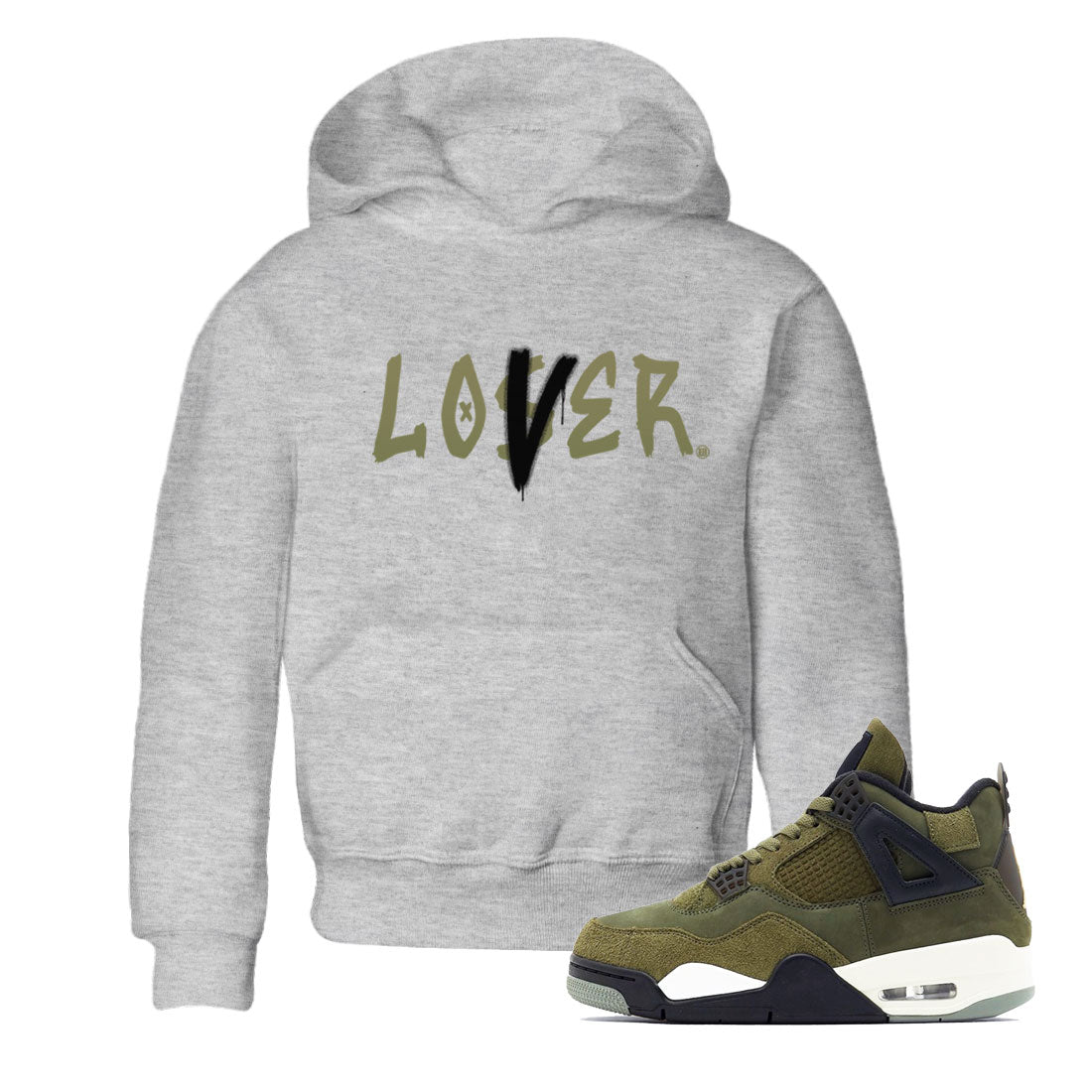 Air Jordan 4 Medium Olive shirt to match jordans streetwear brand Loser Lover sneaker match tees 4s Olive Drip Gear Zone Baby Toddler Heather Grey 1 T-Shirt