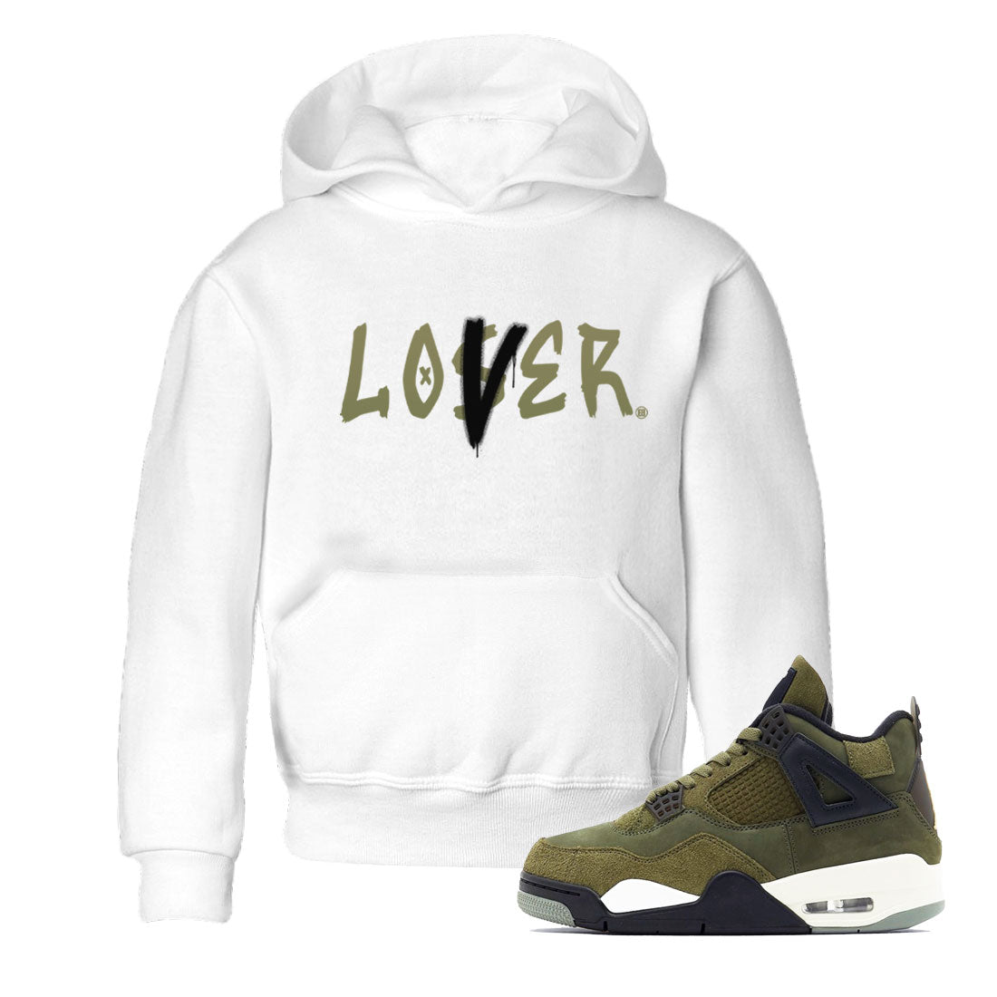 Air Jordan 4 Medium Olive shirt to match jordans streetwear brand Loser Lover sneaker match tees 4s Olive Drip Gear Zone Baby Toddler White 1 T-Shirt
