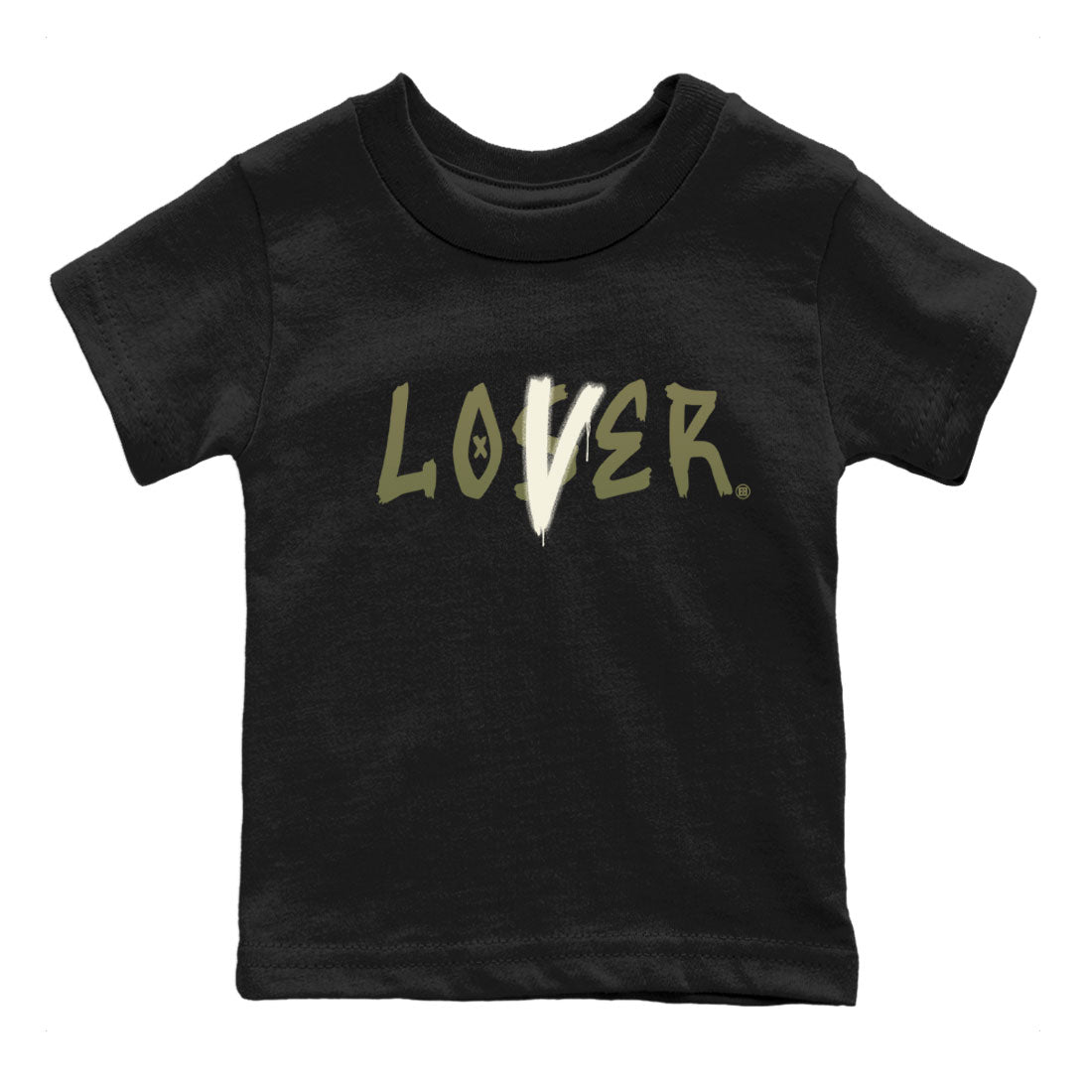 Air Jordan 4 Medium Olive shirt to match jordans streetwear brand Loser Lover sneaker match tees 4s Olive Drip Gear Zone Baby Toddler Black 2 T-Shirt