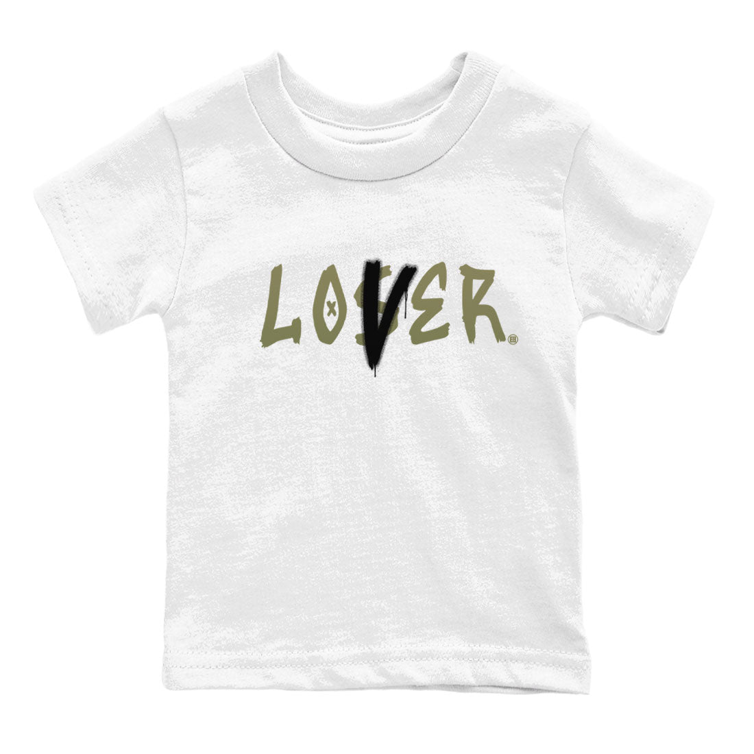 Air Jordan 4 Medium Olive shirt to match jordans streetwear brand Loser Lover sneaker match tees 4s Olive Drip Gear Zone Baby Toddler White 2 T-Shirt