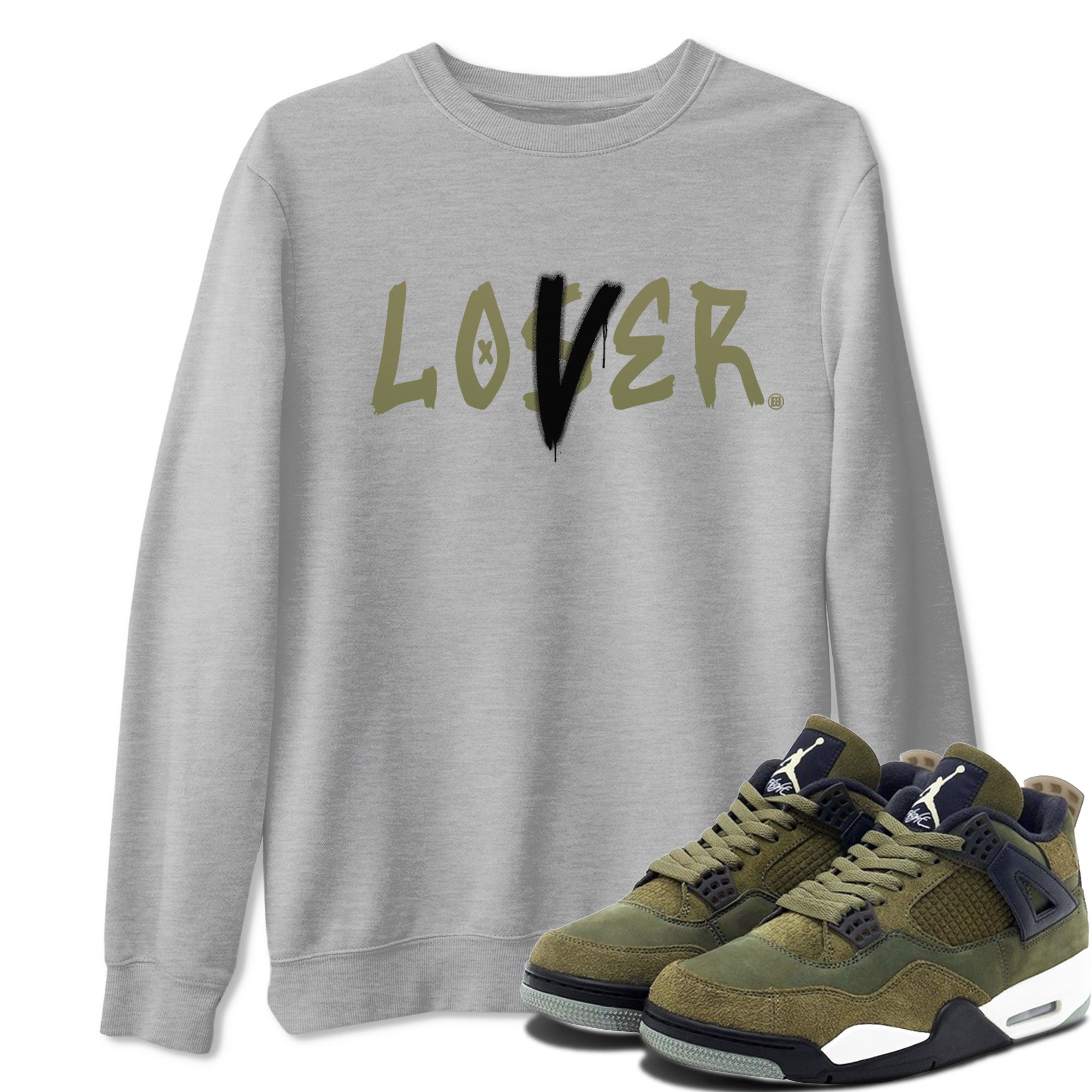 Air Jordan 4 Medium Olive shirt to match jordans streetwear brand Loser Lover sneaker match tees 4s Olive Drip Gear Zone Unisex Heather Grey 1 T-Shirt