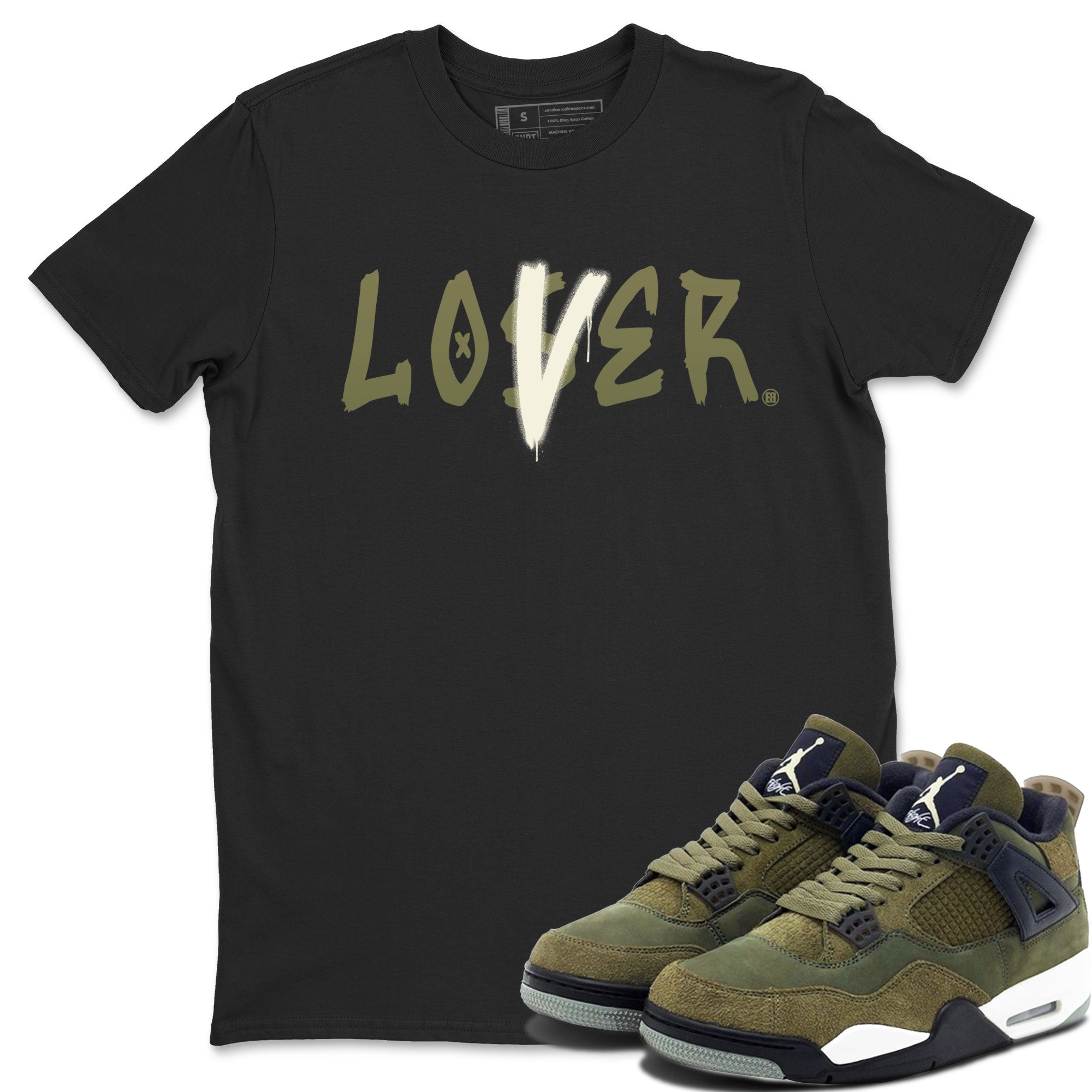 Air Jordan 4 Medium Olive shirt to match jordans streetwear brand Loser Lover sneaker match tees 4s Olive Drip Gear Zone Unisex Black 1 T-Shirt