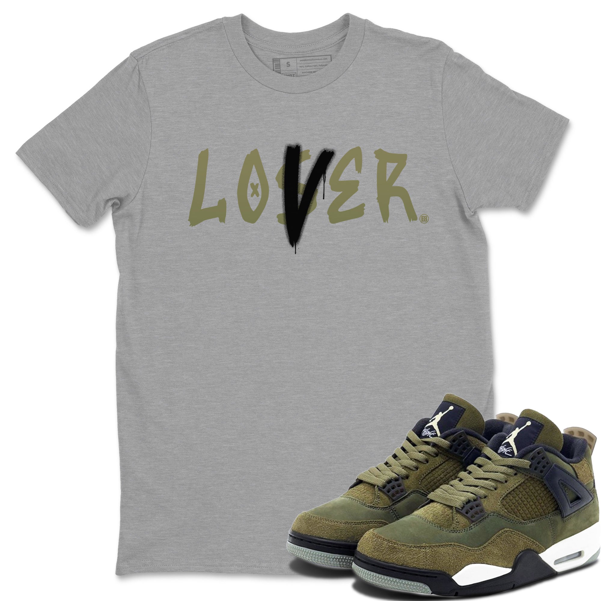 Air Jordan 4 Medium Olive shirt to match jordans streetwear brand Loser Lover sneaker match tees 4s Olive Drip Gear Zone Unisex Heather Grey 1 T-Shirt
