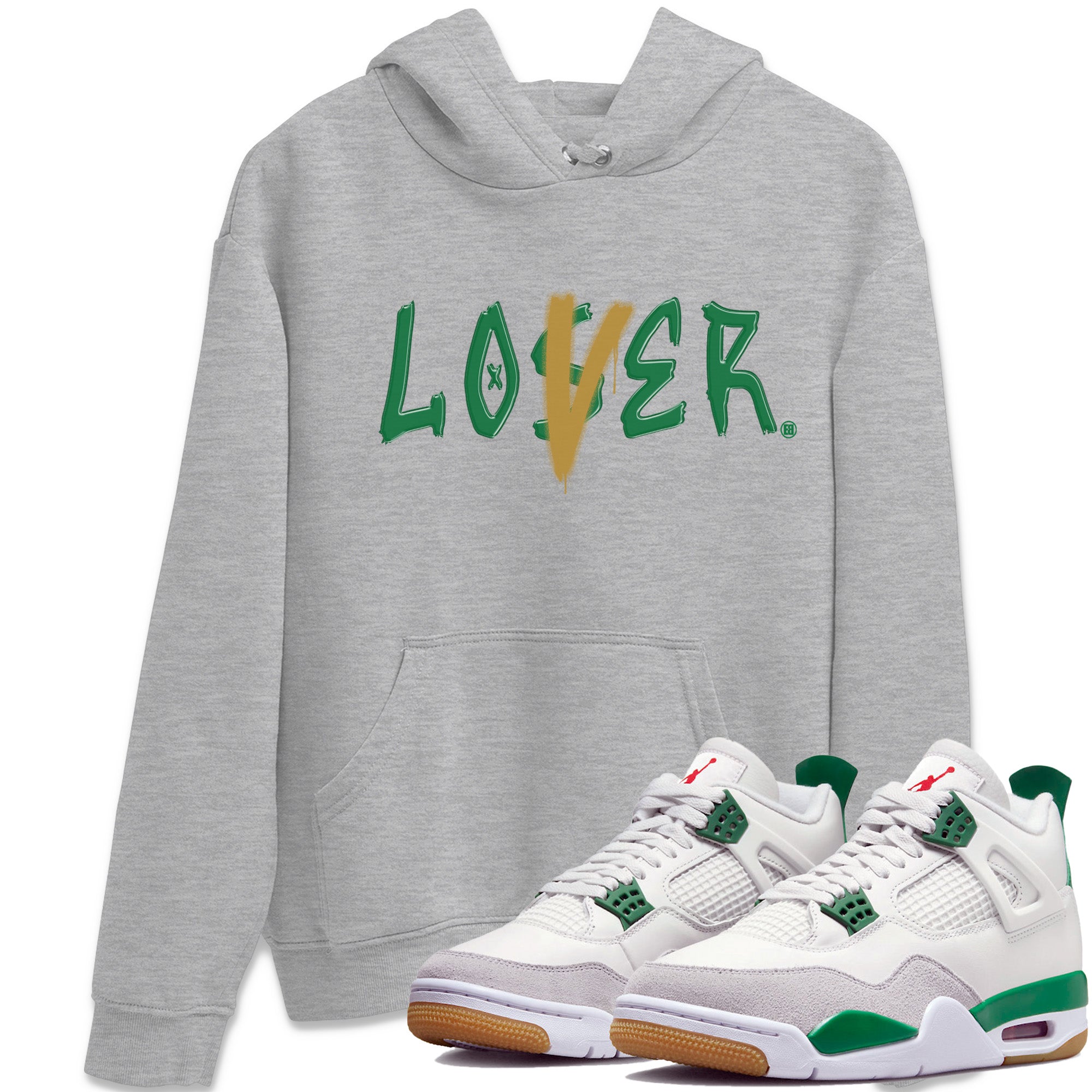 Air Jordan 4 Pine Green Sneaker Match Tees Loser Lover Streetwear Sneaker Shirt Nike SB x Jordan 4 Pine Green Sneaker Release Tees Unisex Shirts Heather Grey 1