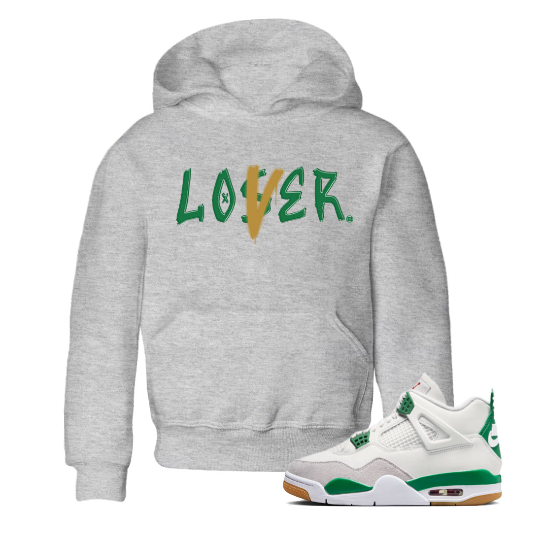 Air Jordan 4 Pine Green Sneaker Match Tees Loser Lover Streetwear Sneaker Shirt Nike SB x Jordan 4 Pine Green Sneaker Release Tees Kids Shirts Heather Grey 1