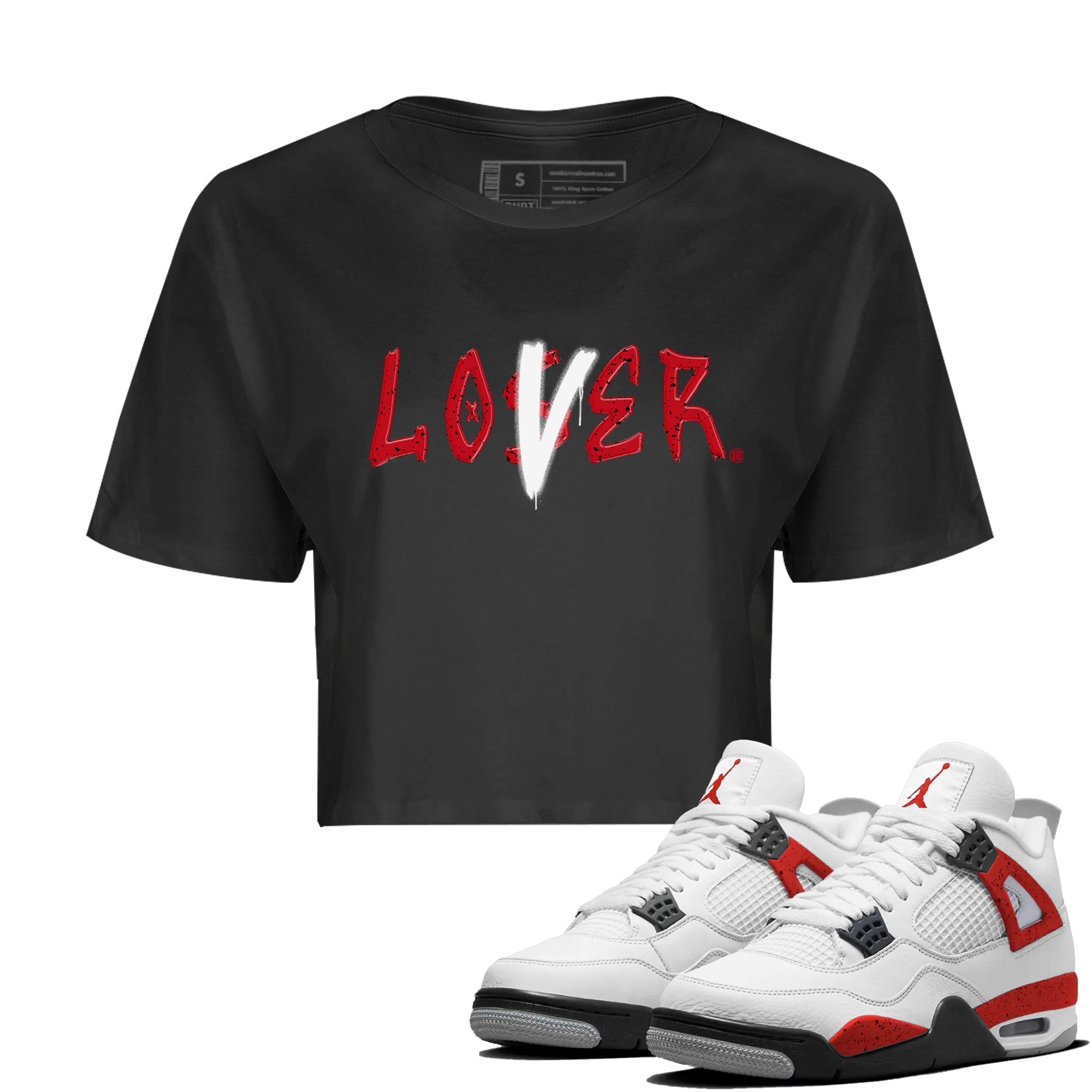 Jordan 4 Red Cement Tees Outfits Loser Lover Streetwear Sneaker Shirt Air Jordan 4 Red Cement Sneaker Release Tees Women's Shirts Black 1