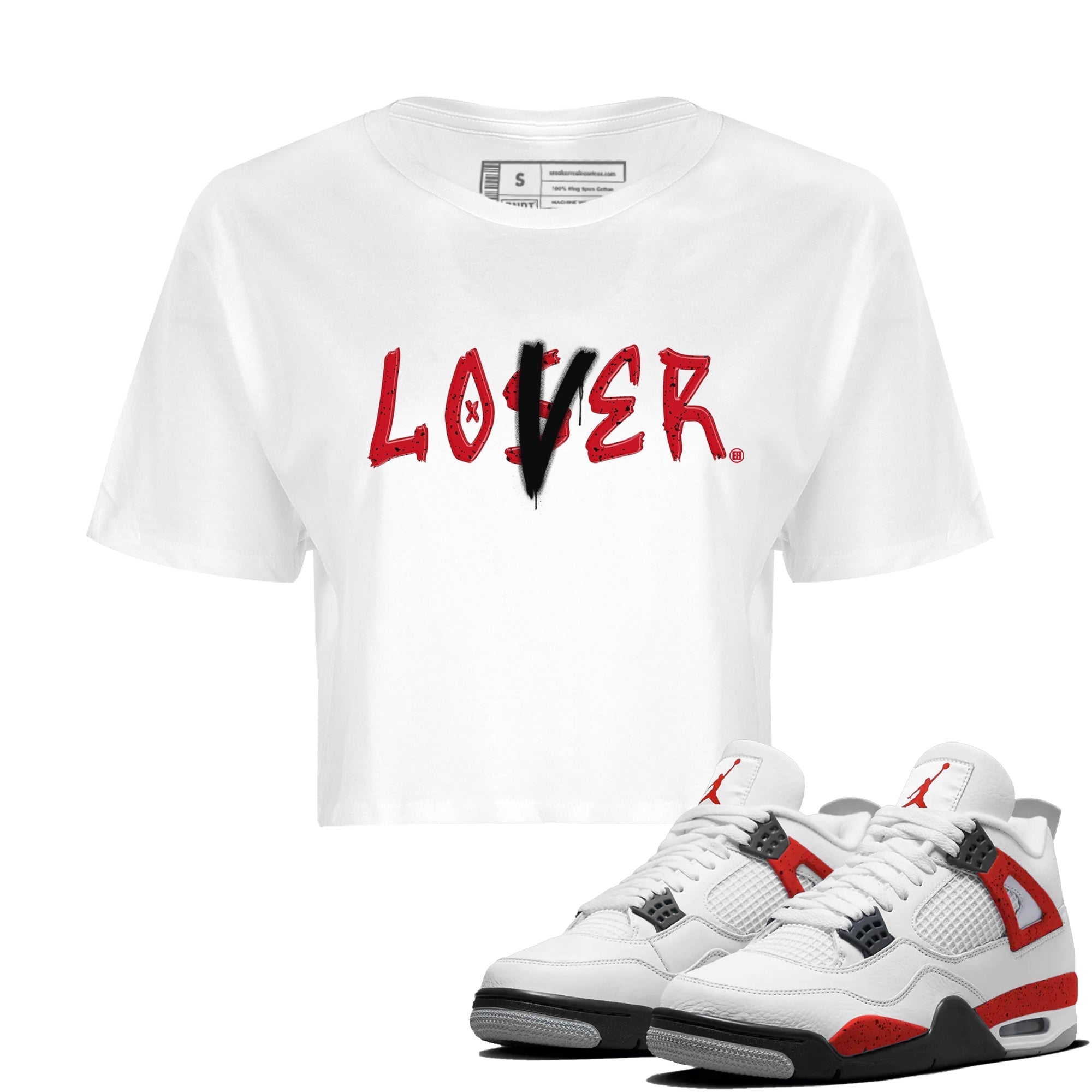 Jordan 4 Red Cement Tees Outfits Loser Lover Streetwear Sneaker Shirt Air Jordan 4 Red Cement Sneaker Release Tees Women's Shirts White 1