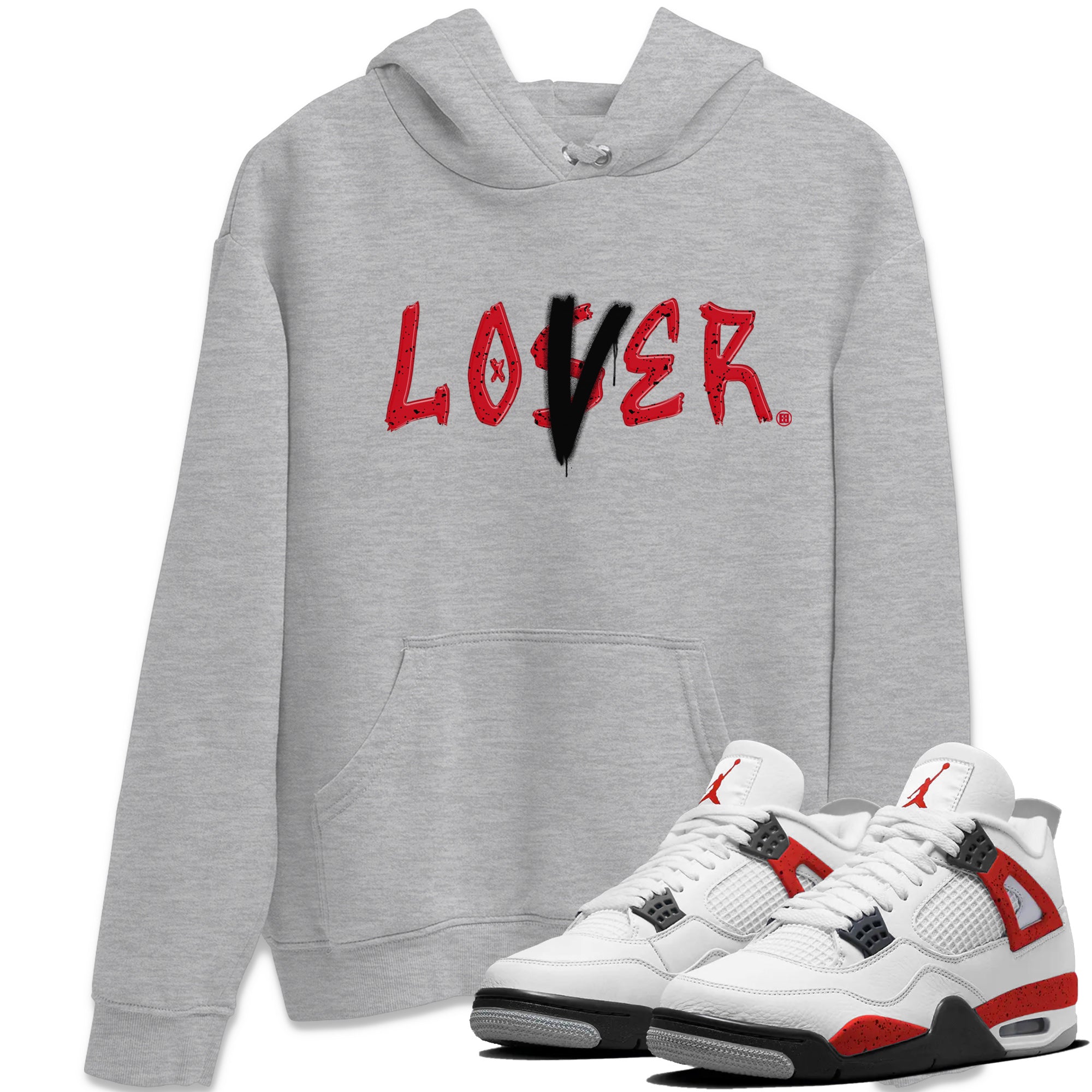 Jordan 4 Red Cement Tees Outfits Loser Lover Streetwear Sneaker Shirt Air Jordan 4 Red Cement Sneaker Release Tees Unisex Shirts Heather Grey 1