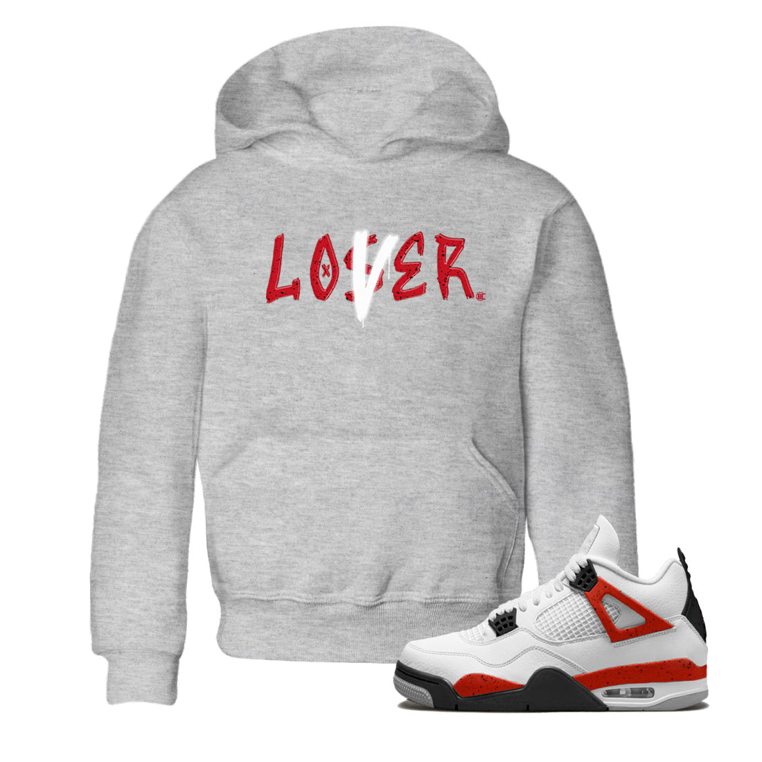 Jordan 4 Red Cement Tees Outfits Loser Lover Streetwear Sneaker Shirt Air Jordan 4 Red Cement Sneaker Release Tees Kids Shirts Heather Grey 1