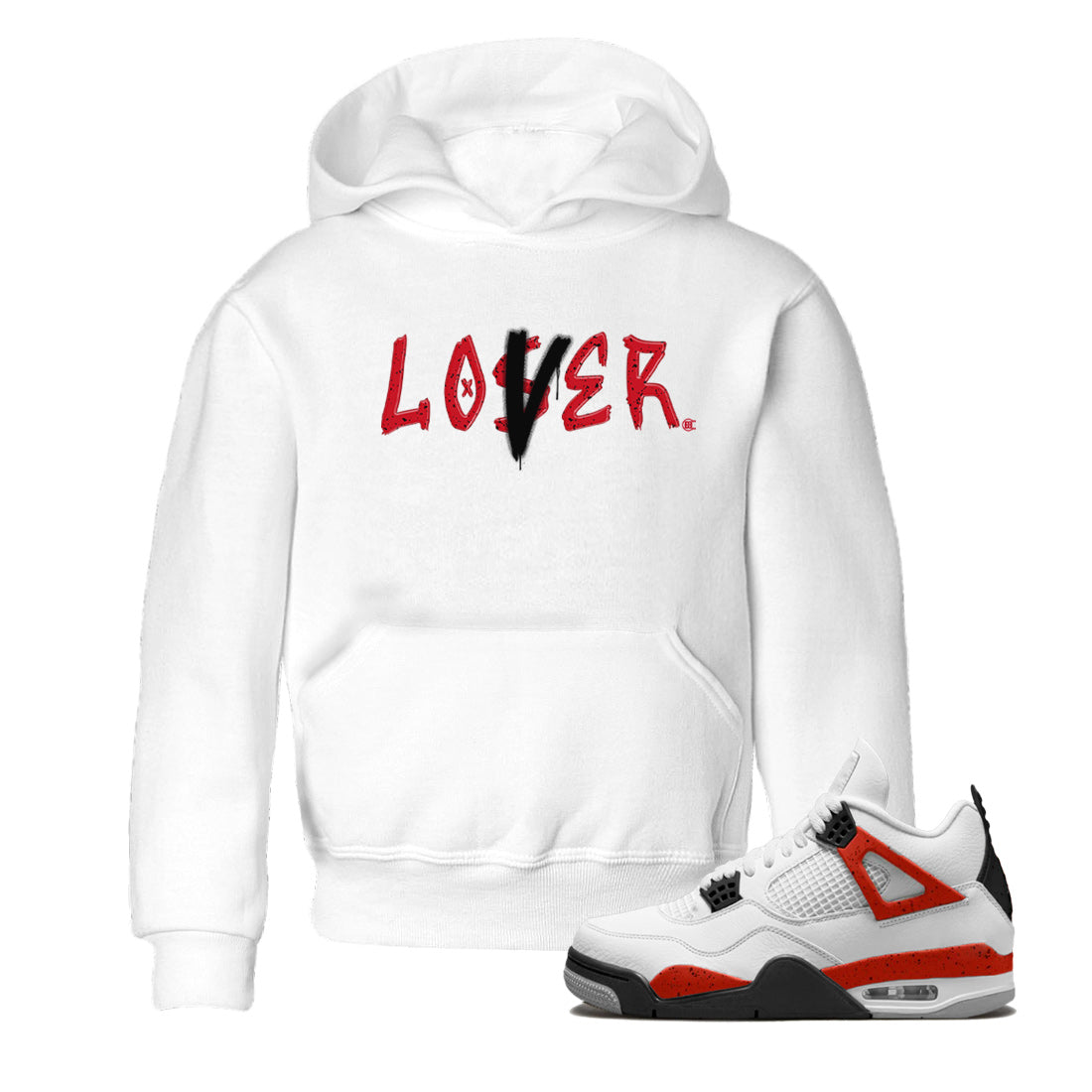 Jordan 4 Red Cement Tees Outfits Loser Lover Streetwear Sneaker Shirt Air Jordan 4 Red Cement Sneaker Release Tees Kids Shirts White 1
