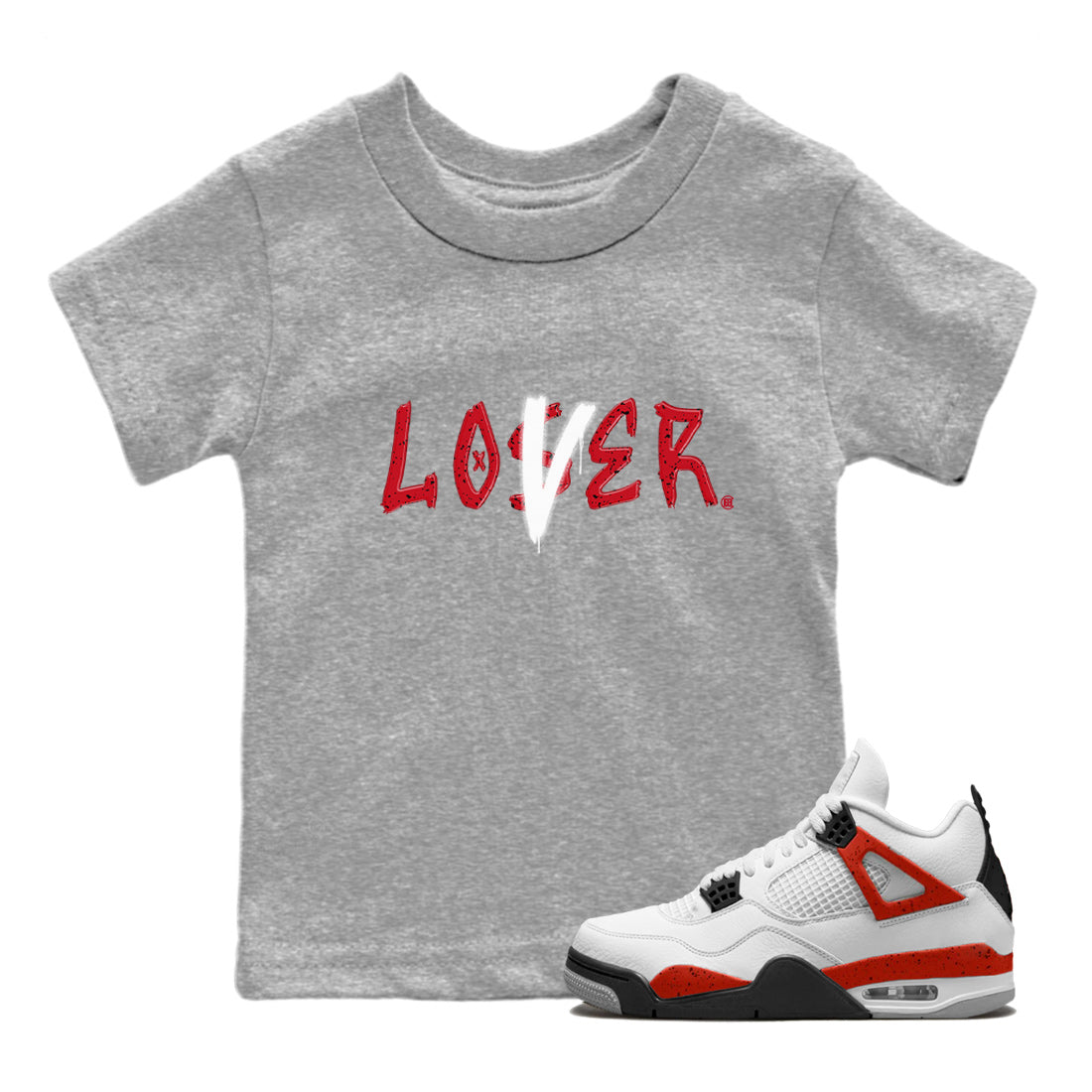 Jordan 4 Red Cement Tees Outfits Loser Lover Streetwear Sneaker Shirt Air Jordan 4 Red Cement Sneaker Release Tees Kids Shirts Heather Grey 1