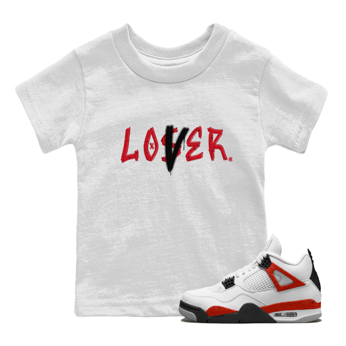 Jordan 4 Red Cement Tees Outfits Loser Lover Streetwear Sneaker Shirt Air Jordan 4 Red Cement Sneaker Release Tees Kids Shirts White 1