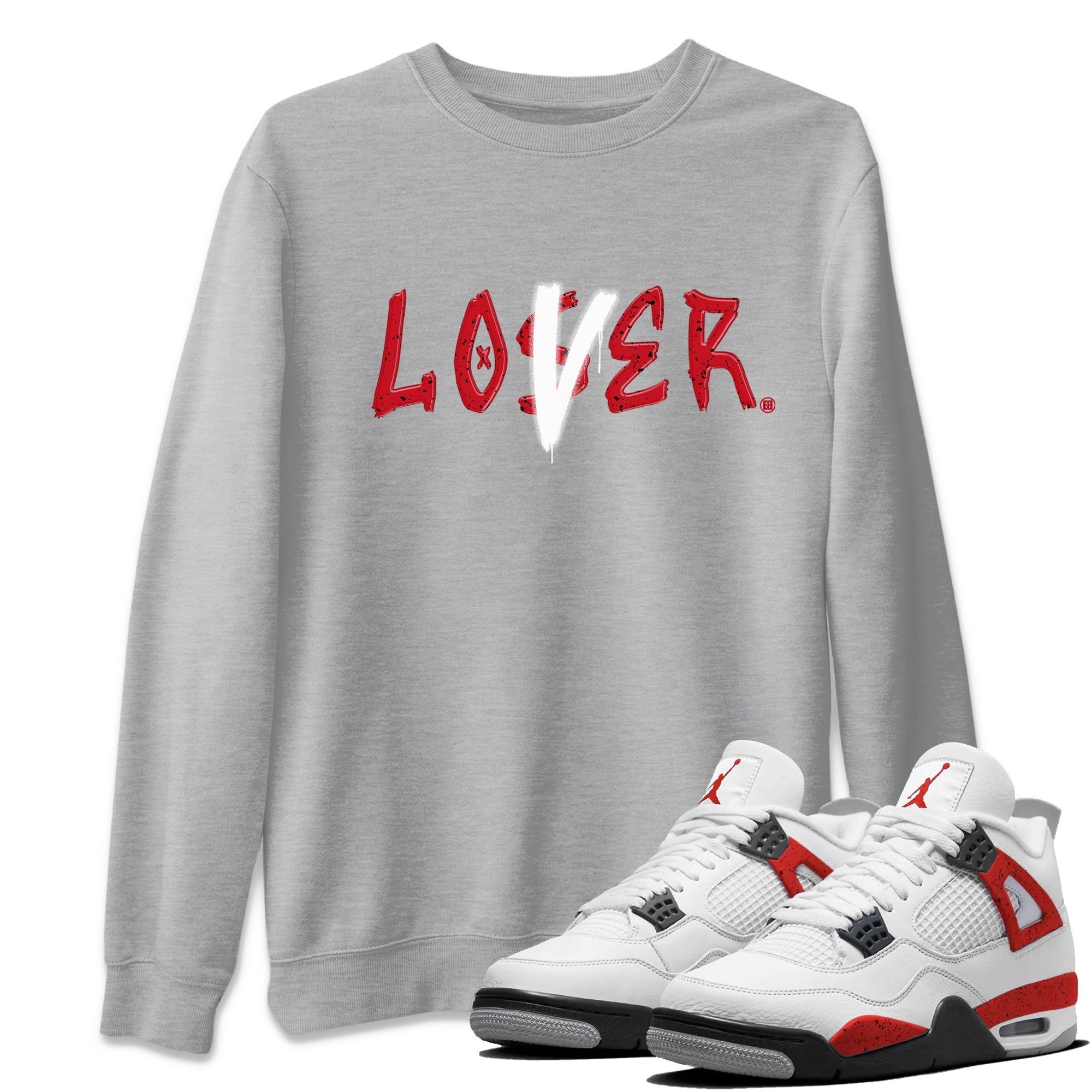 Jordan 4 Red Cement Tees Outfits Loser Lover Streetwear Sneaker Shirt Air Jordan 4 Red Cement Sneaker Release Tees Unisex Shirts Heather Grey 1