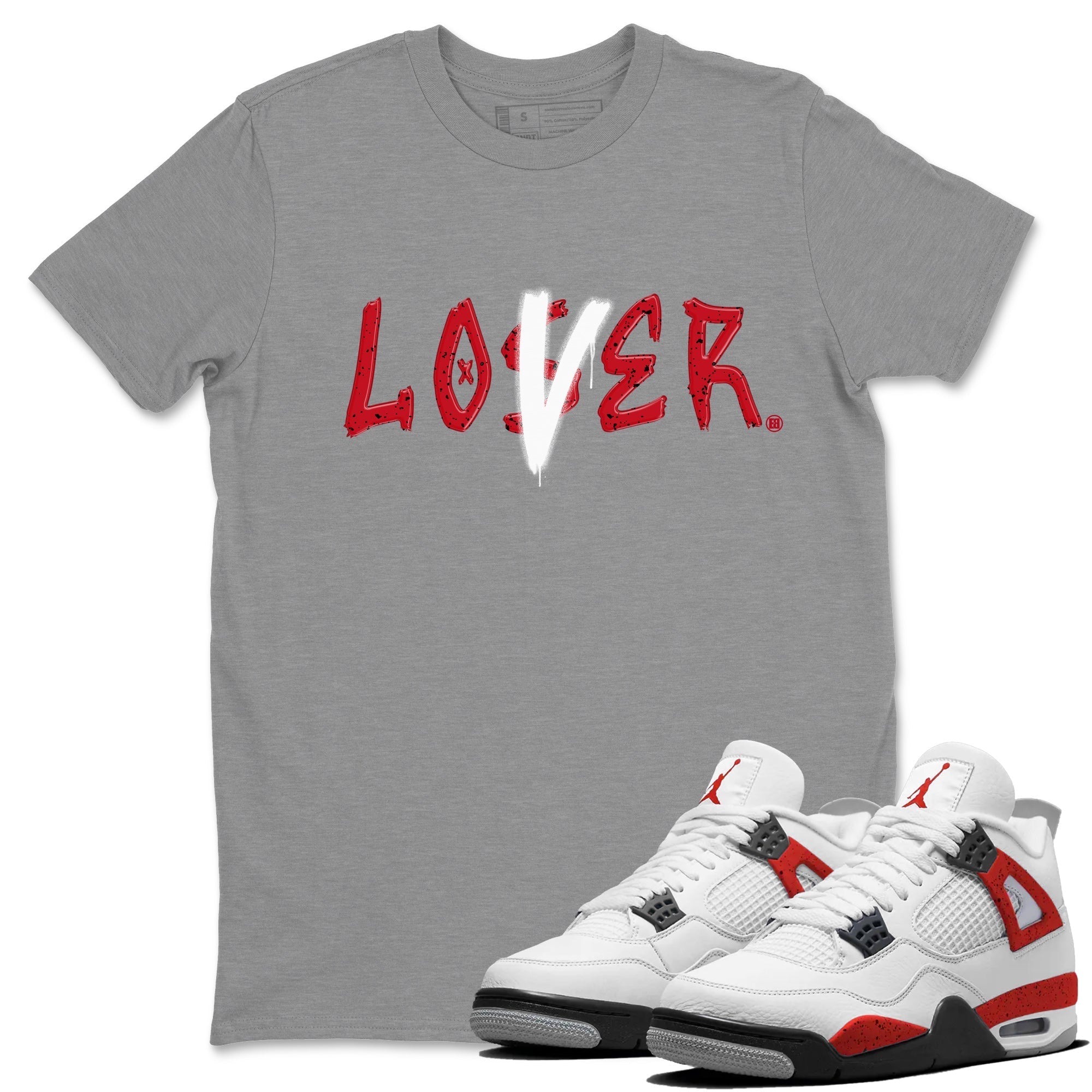 Jordan 4 Red Cement Tees Outfits Loser Lover Streetwear Sneaker Shirt Air Jordan 4 Red Cement Sneaker Release Tees Unisex Shirts Heather Grey 1