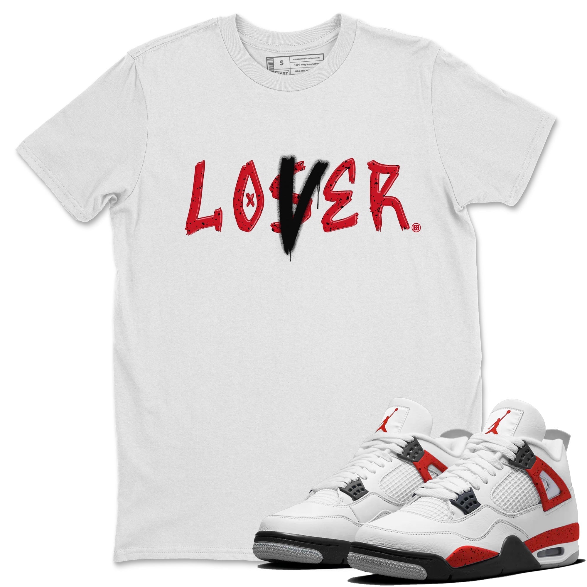 Jordan 4 Red Cement Tees Outfits Loser Lover Streetwear Sneaker Shirt Air Jordan 4 Red Cement Sneaker Release Tees Unisex Shirts White 1