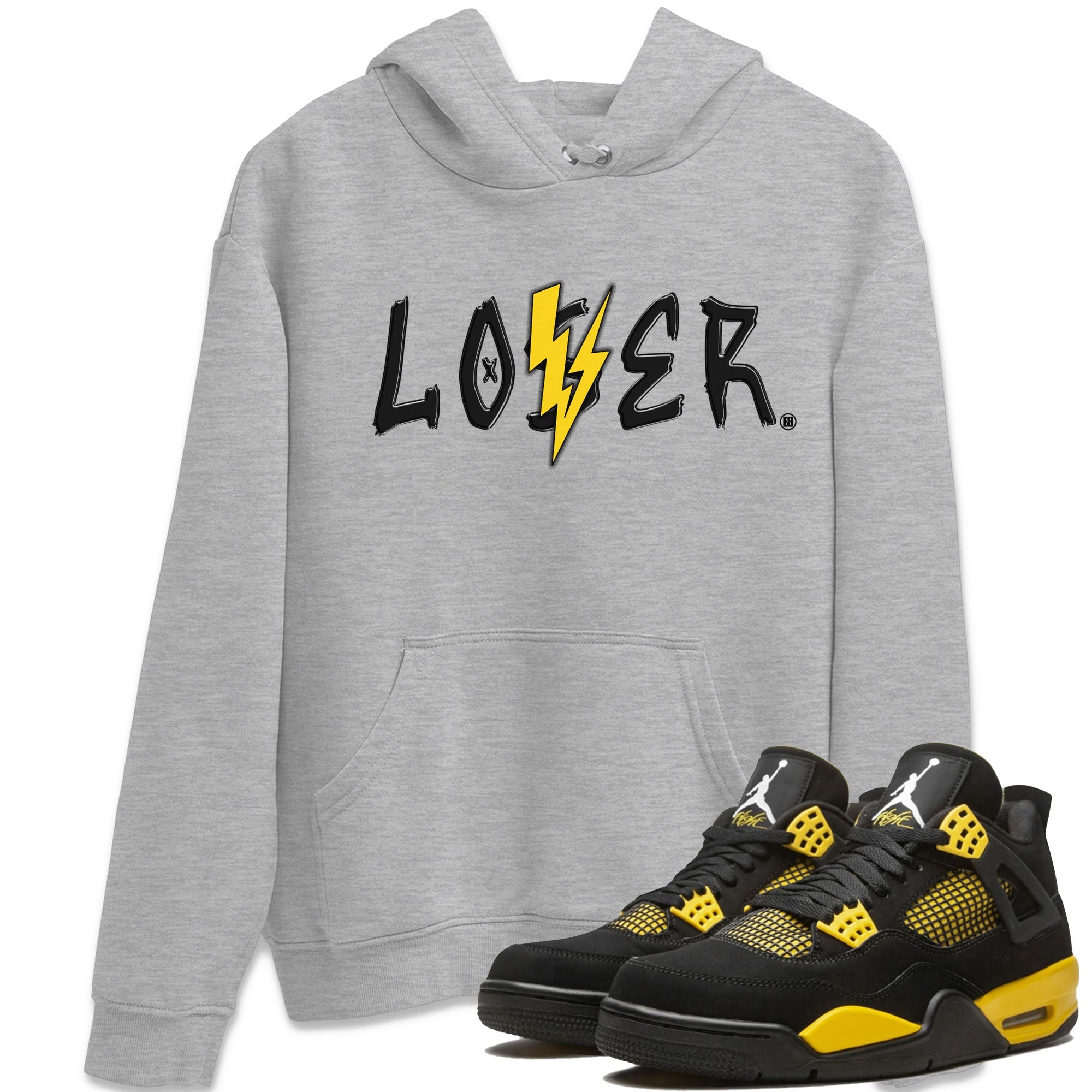 Air Jordan 4 Thunder Sneaker Match Tees Loser Lover Streetwear Sneaker Shirt Air Jordan 4 Retro Thunder Tee Unisex Shirts Heather Grey 1