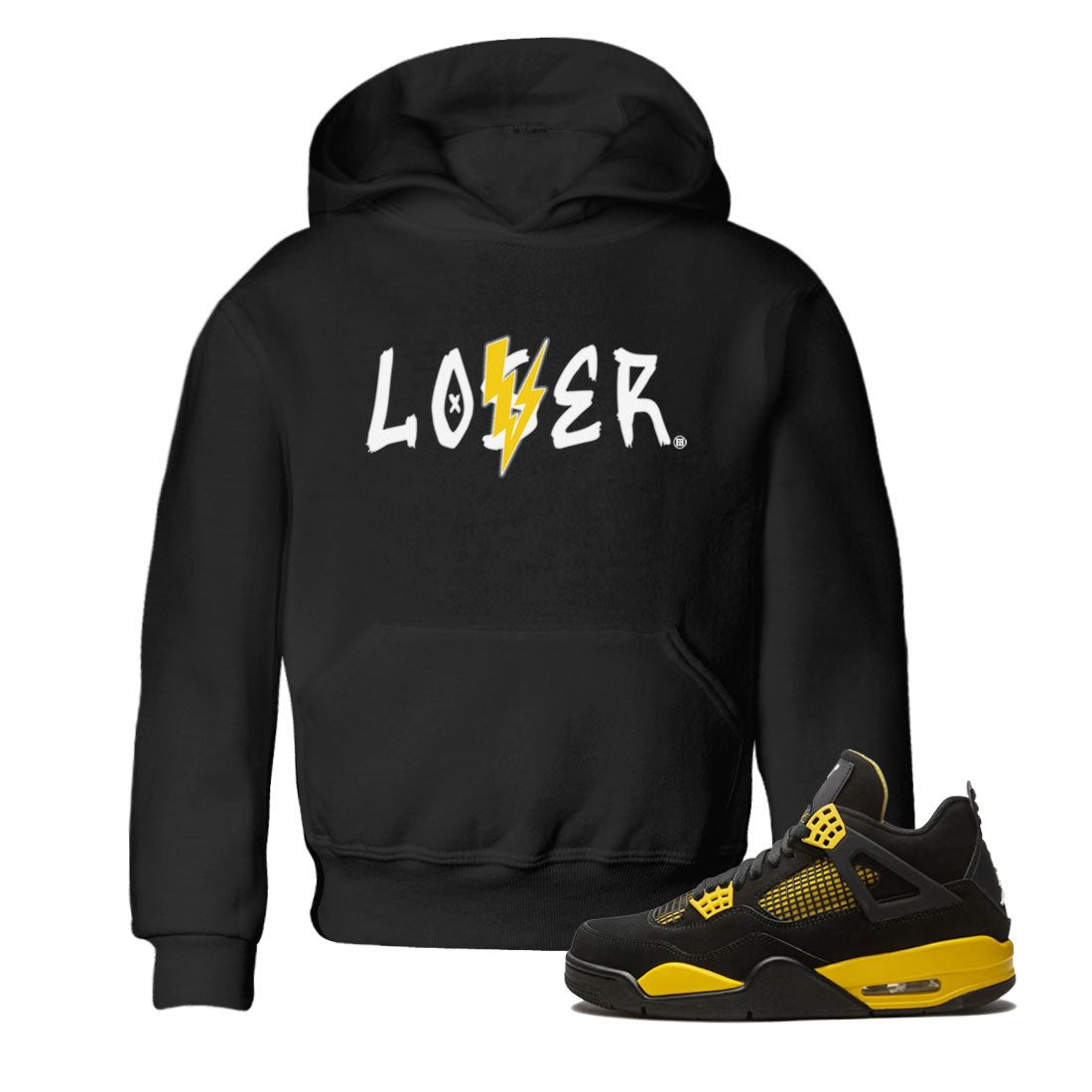 Air Jordan 4 Thunder Sneaker Match Tees Loser Lover Streetwear Sneaker Shirt Air Jordan 4 Retro Thunder Tee Kids Shirts Black 1